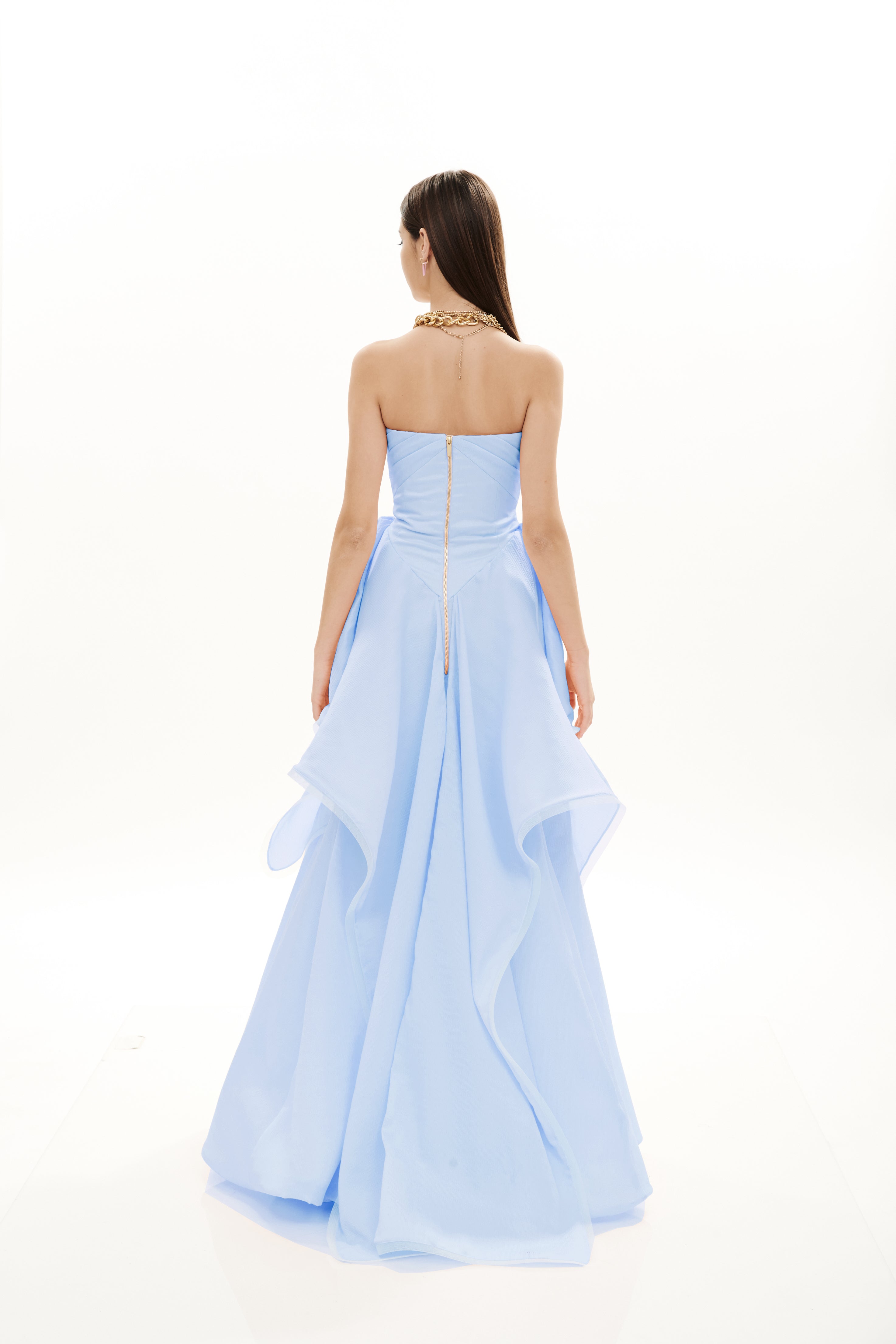 WATERFALL BUSTIER PLEAT GOWN