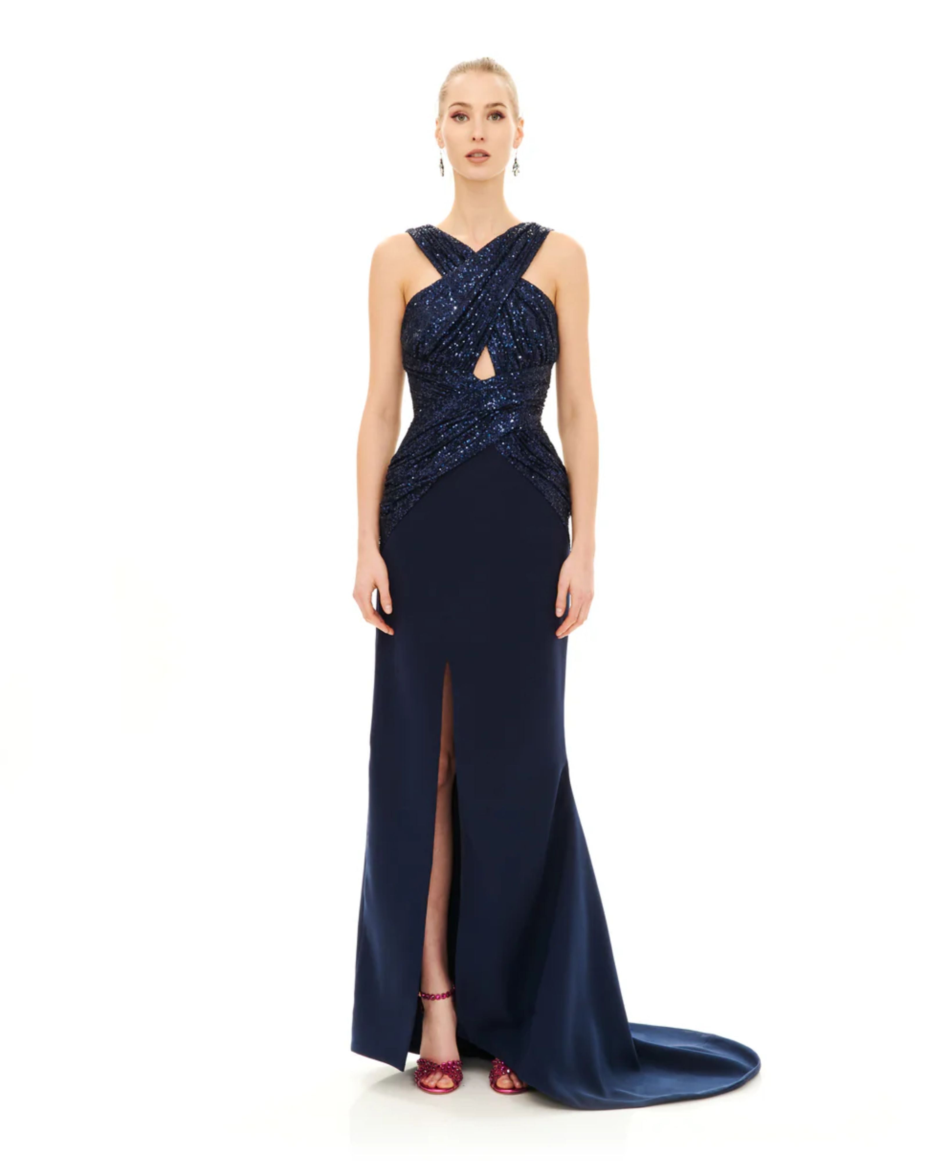 CRISS CROSS NECK LONG DRESS