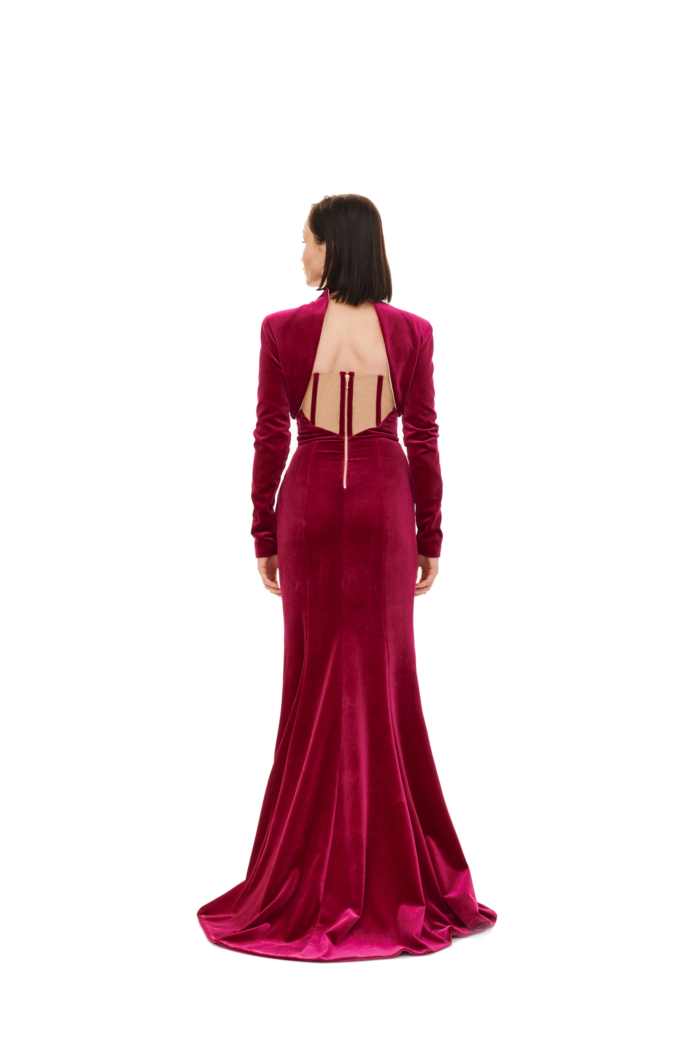 #color_magenta stretch velvet - skin color stretch tulle