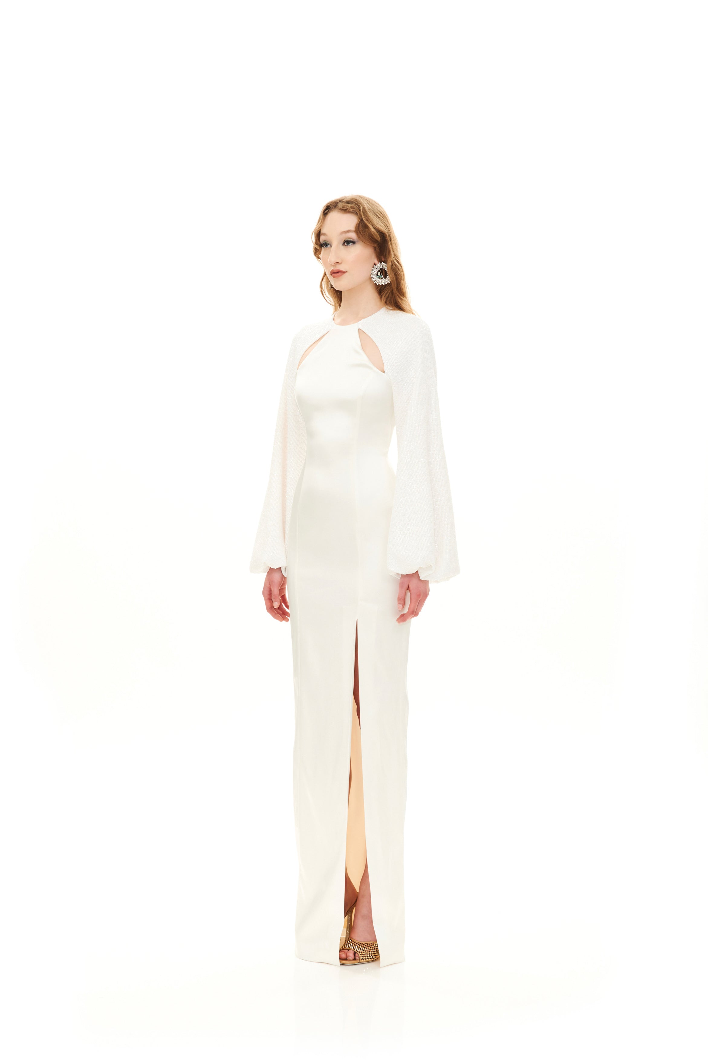 COLUMN MAXI DRESS WITH BALOON SLEEVES