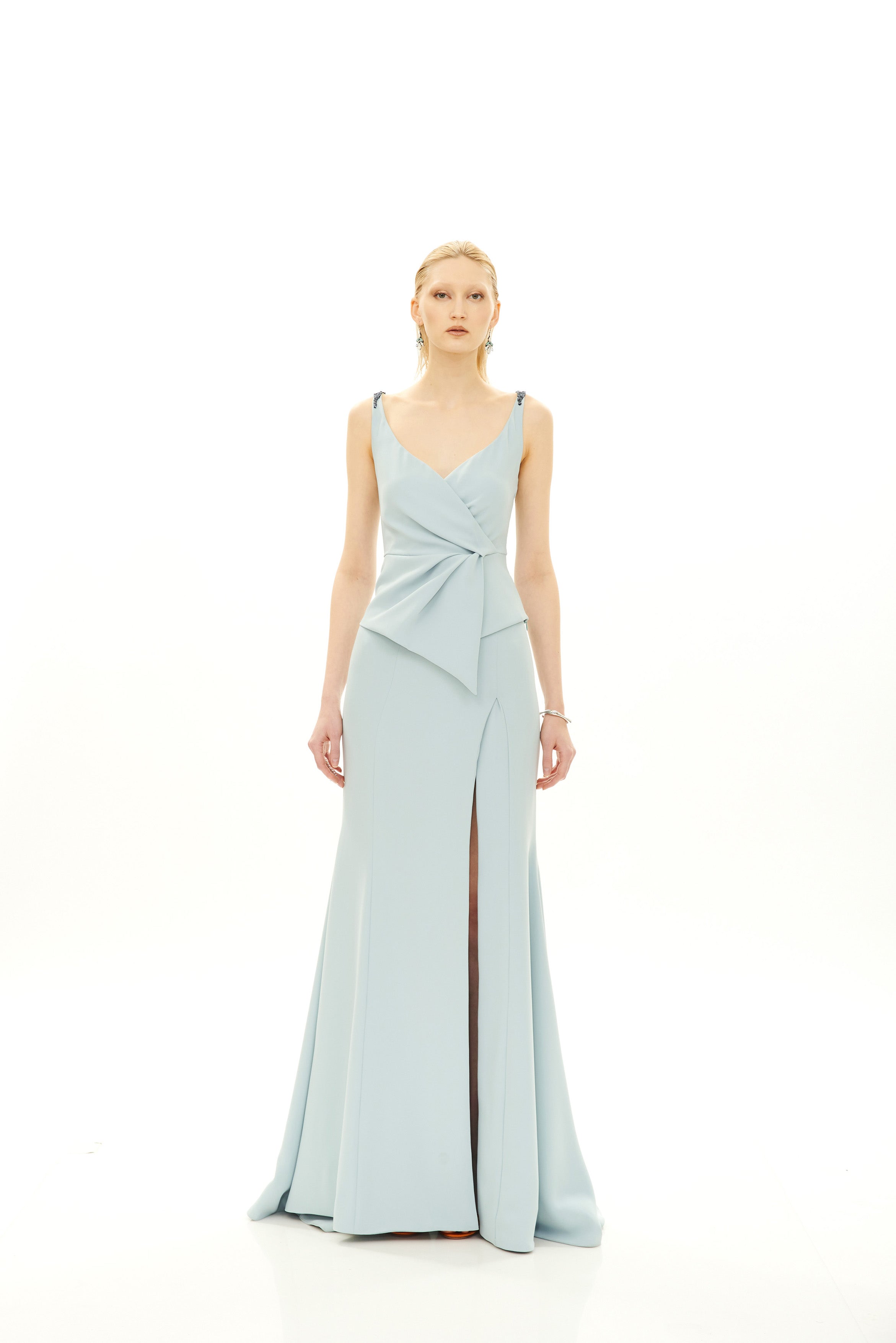 V-NECK PLEATED MAXI DRESS