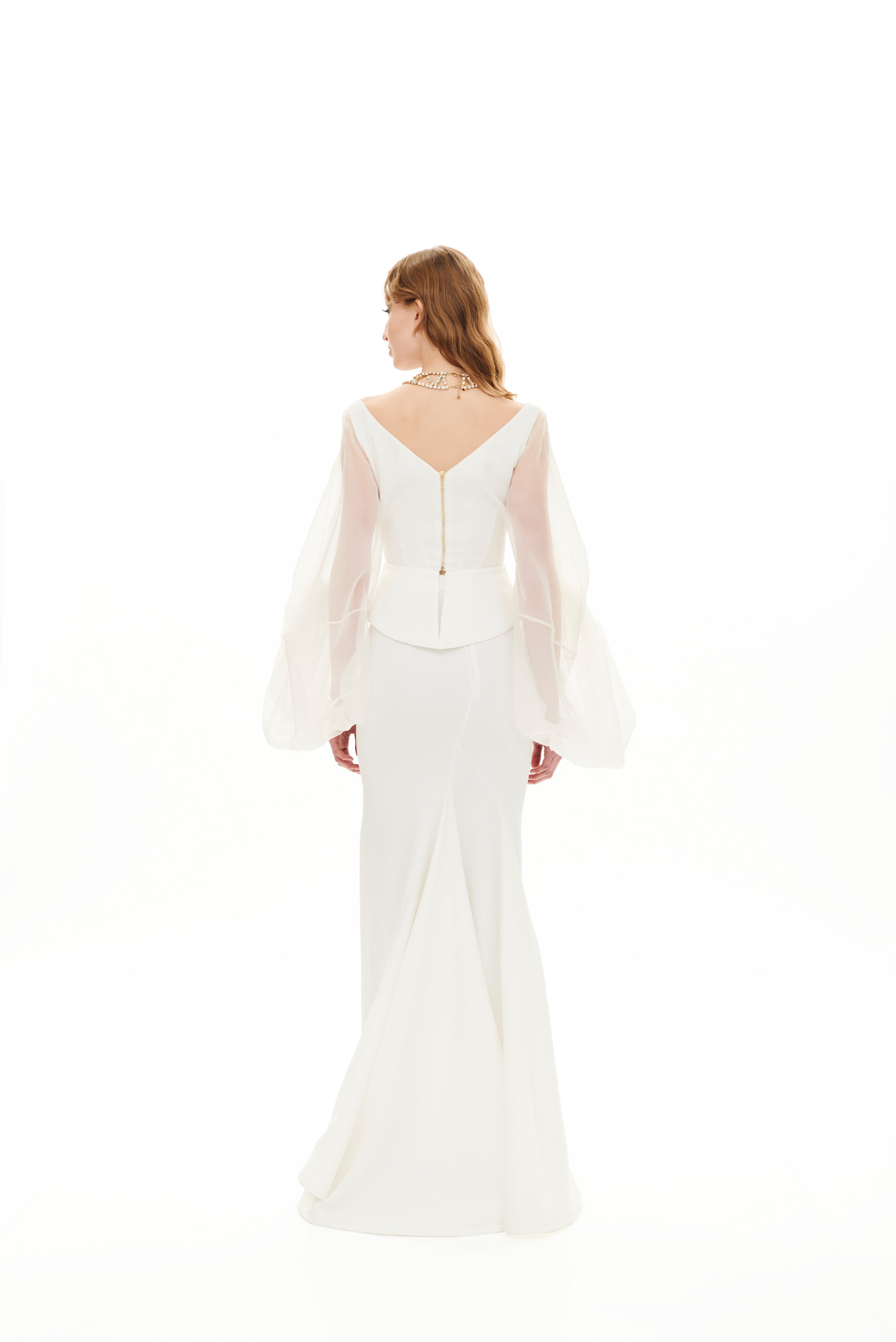 V-NECK PLEATED MAXI DRESS WITH KNOT SLEEVES