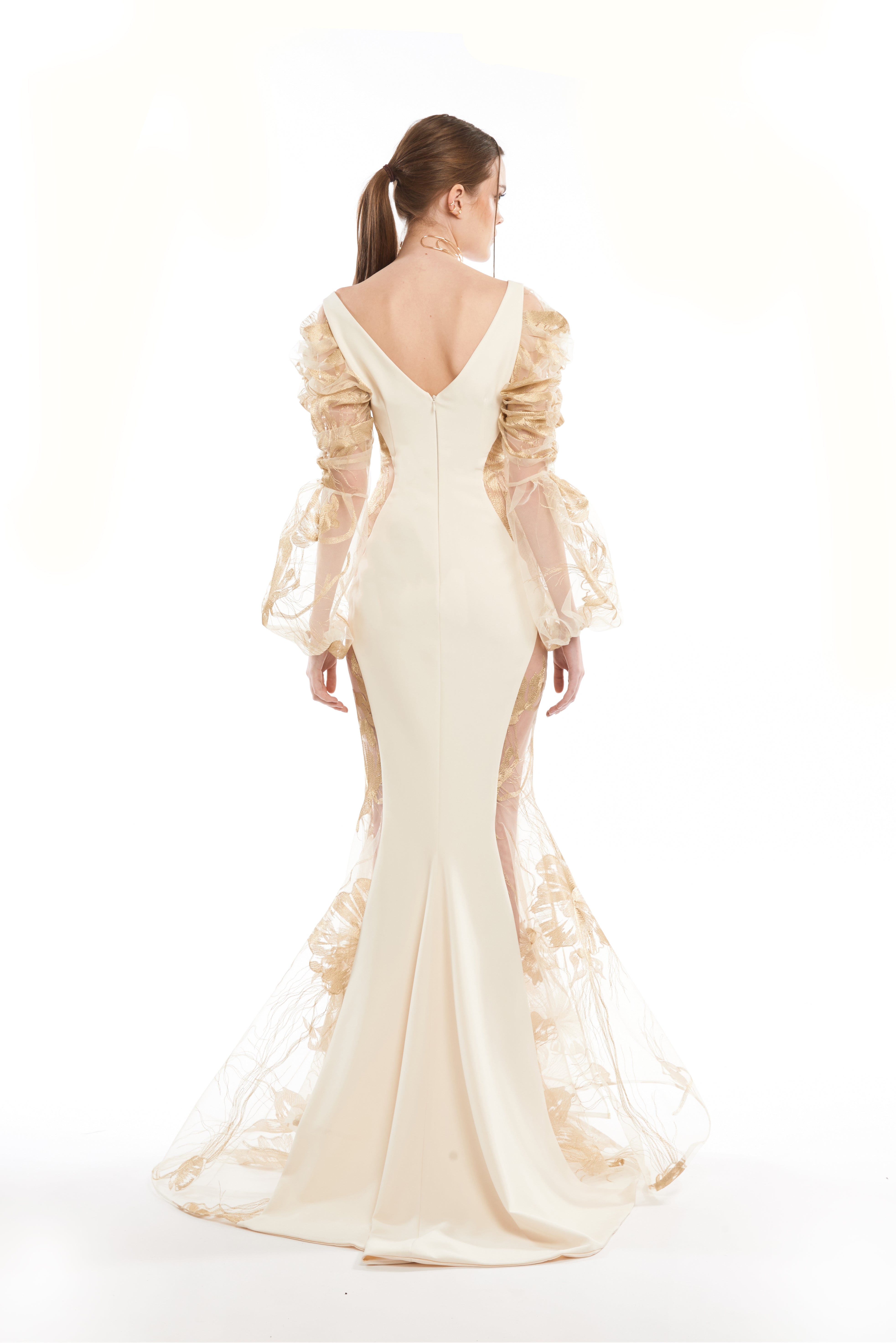 SHEER MAXI DRESS WITH HOURGLASS WAIST