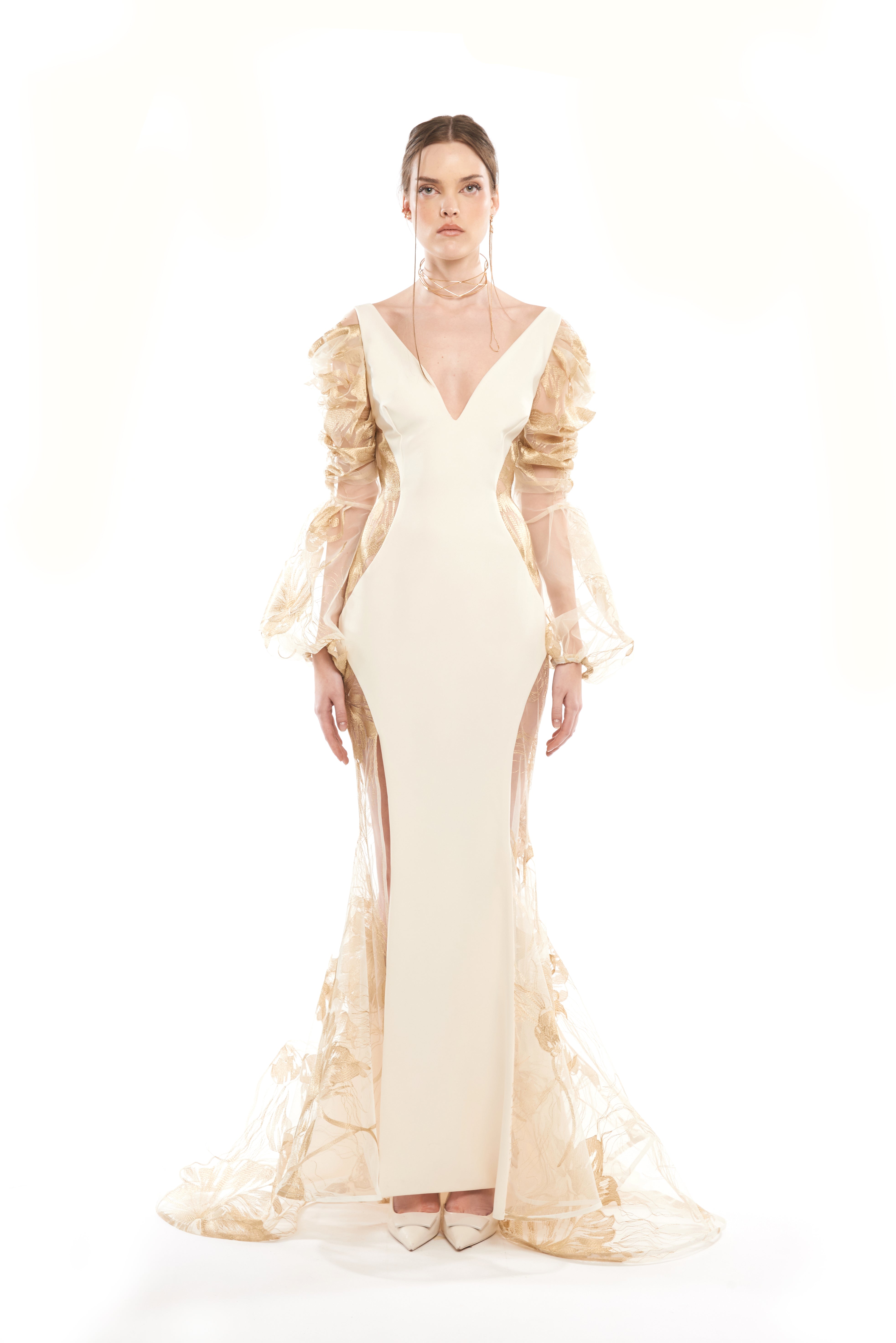 SHEER MAXI DRESS WITH HOURGLASS WAIST