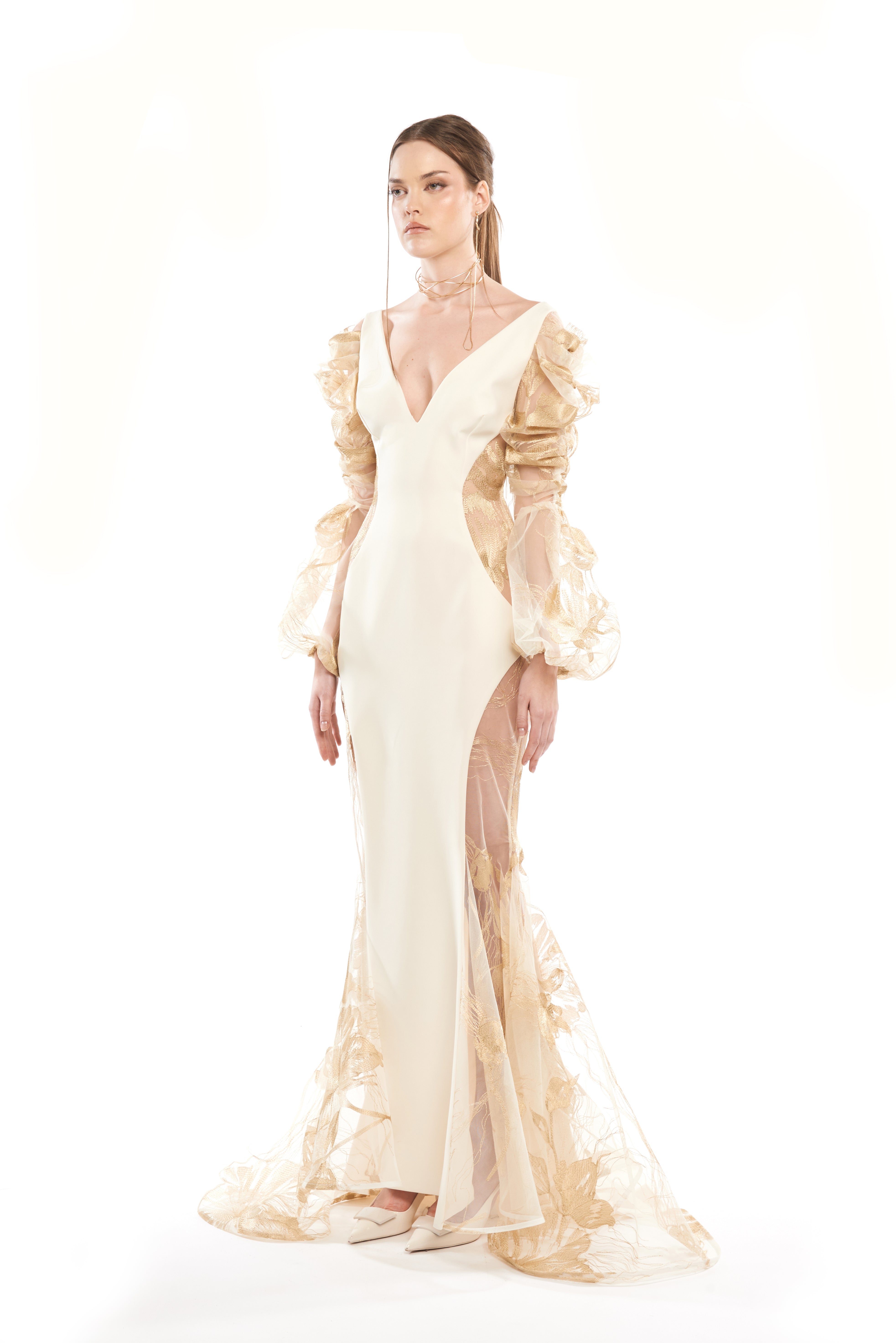 SHEER MAXI DRESS WITH HOURGLASS WAIST