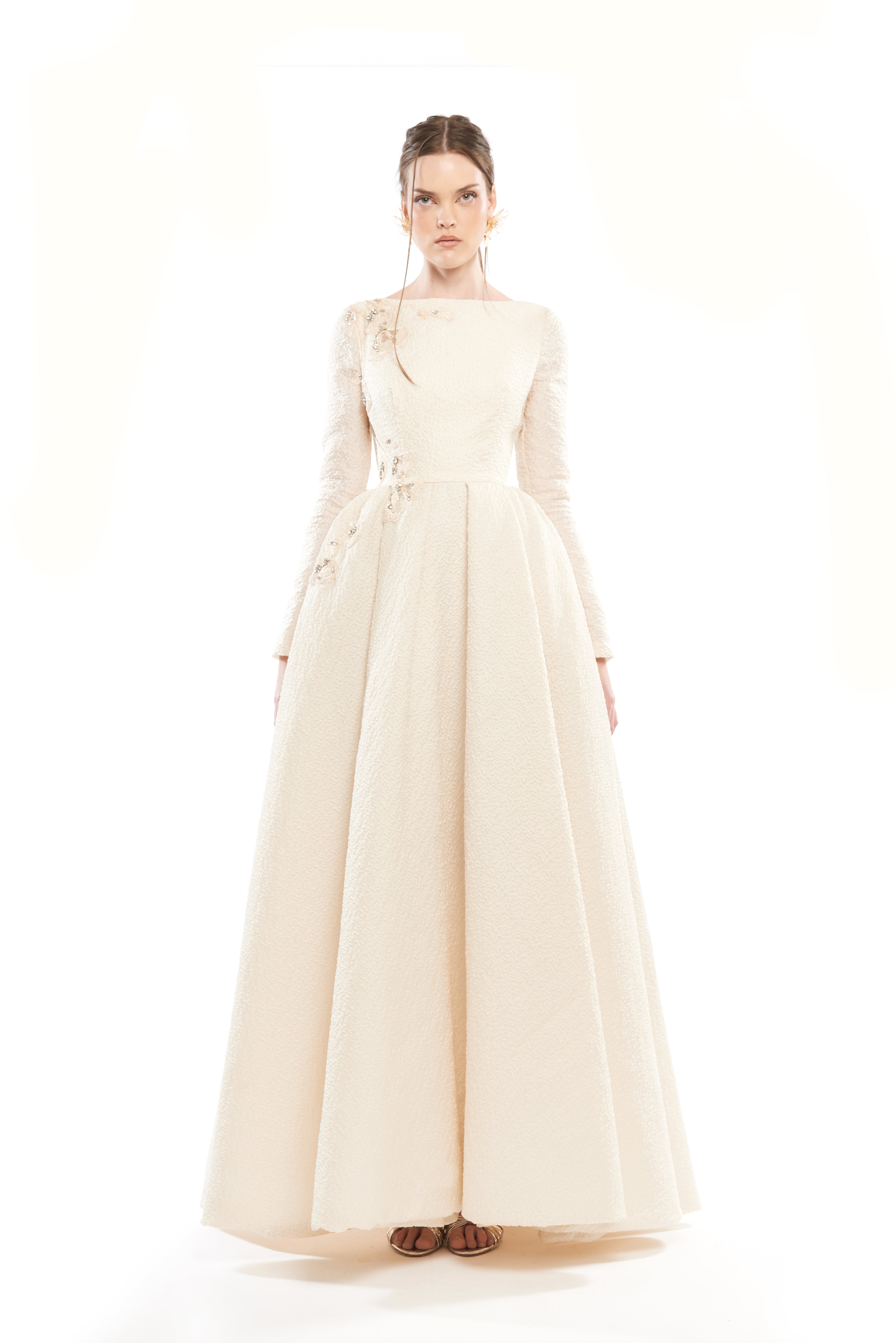 LONG SLEEVES EMBELLISHED MAXI GOWN