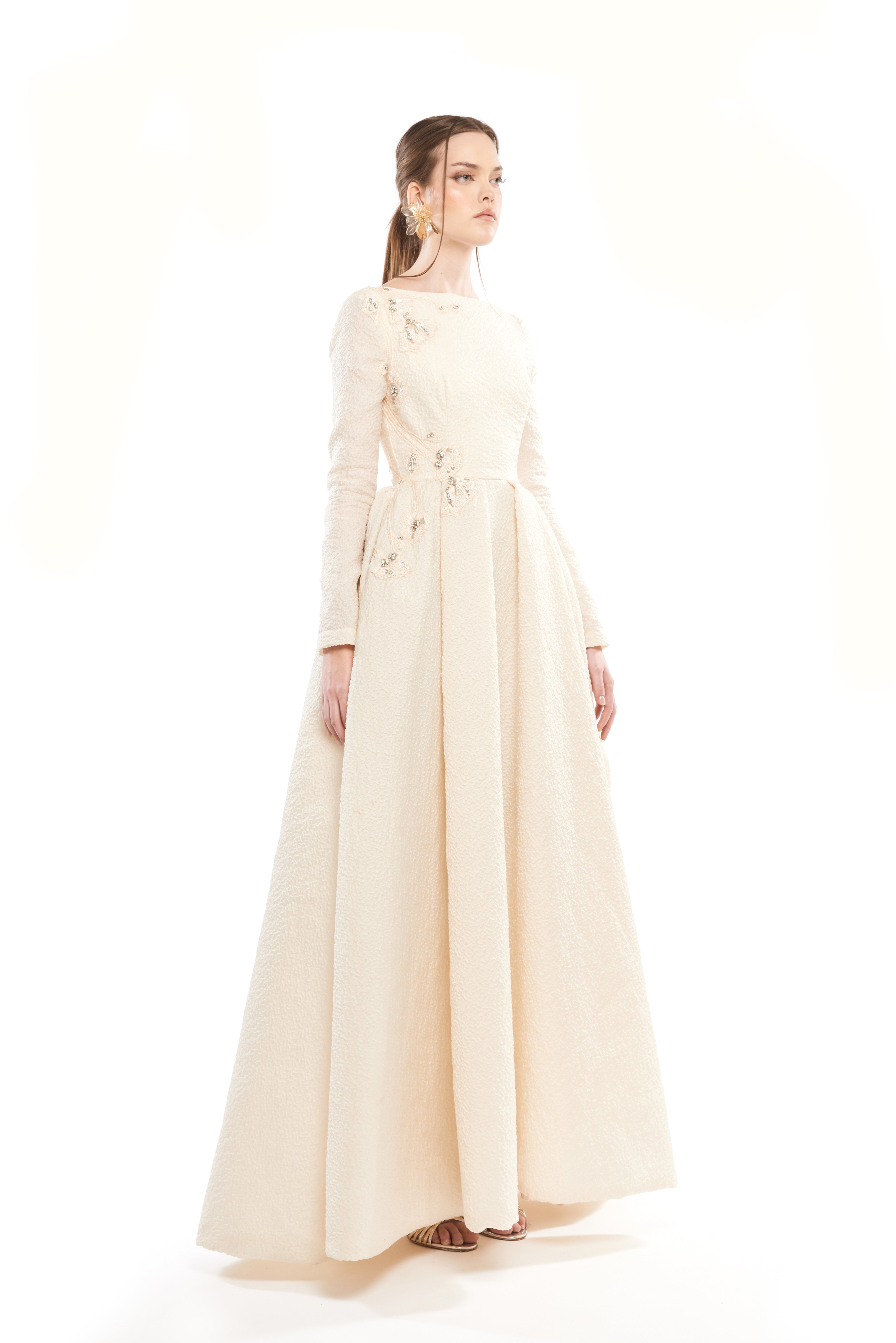 LONG SLEEVES EMBELLISHED MAXI GOWN