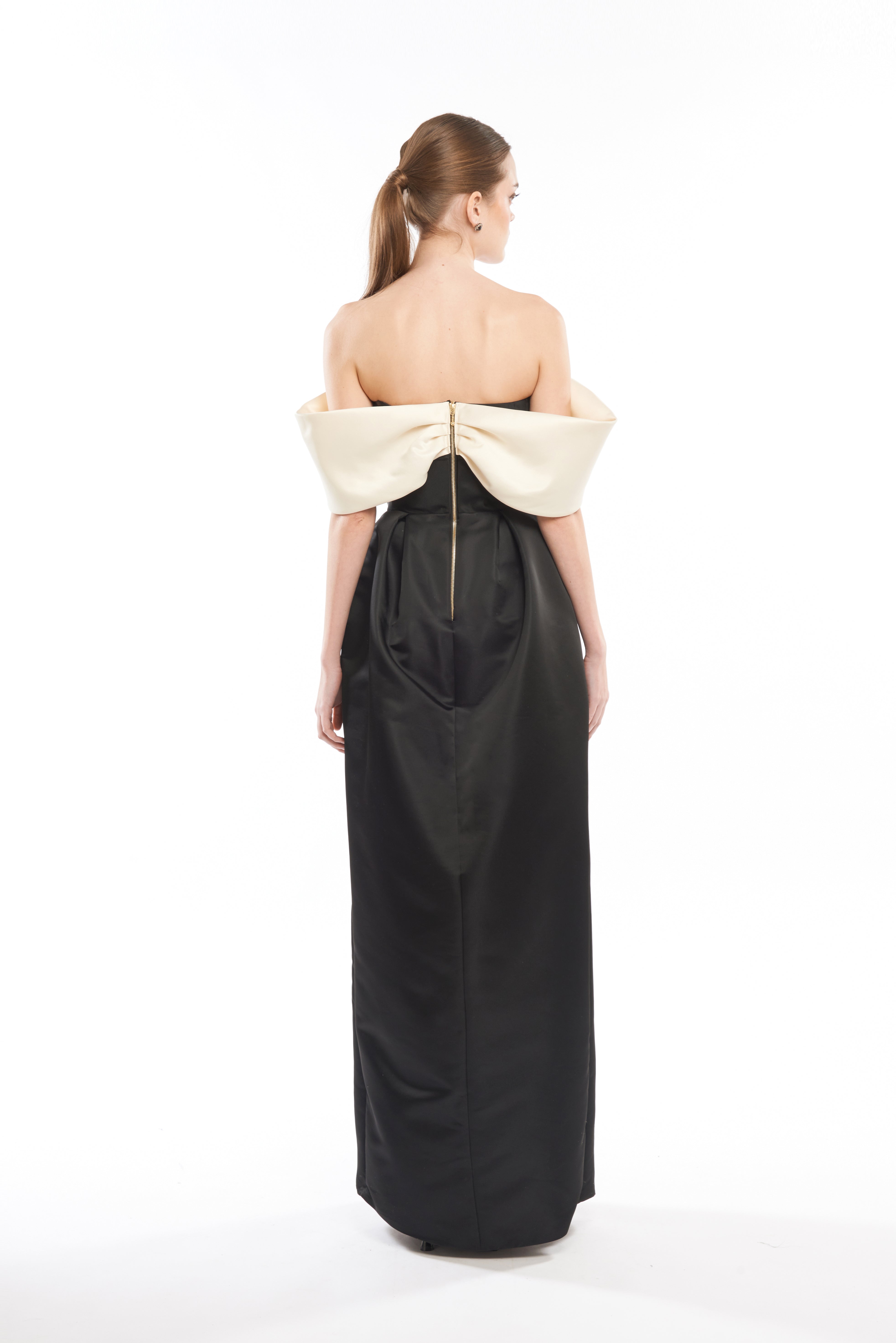 COLOURBLOCK MAXI GOWN WITH DRAPED SHOULDER STRAPS