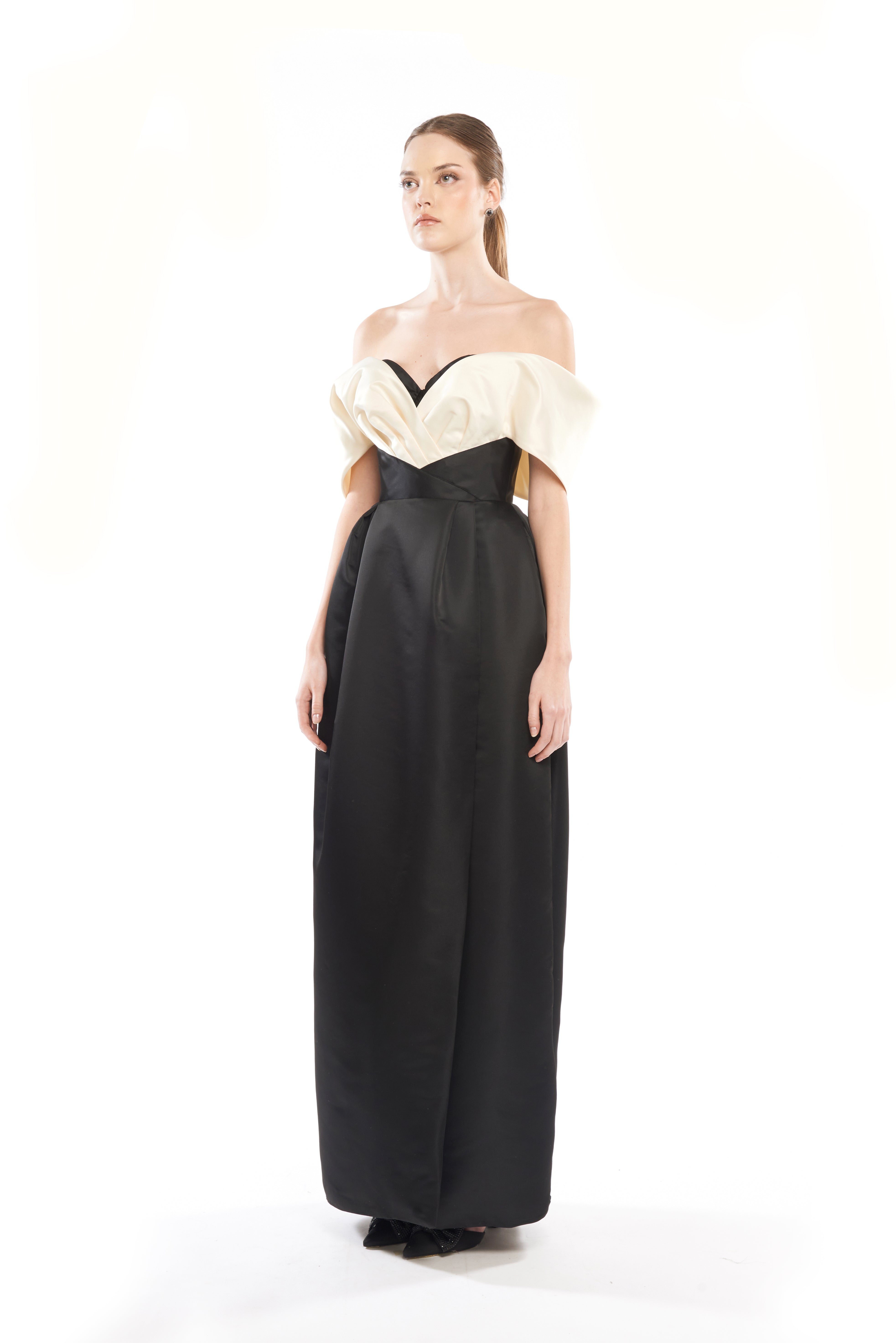 COLOURBLOCK MAXI GOWN WITH DRAPED SHOULDER STRAPS