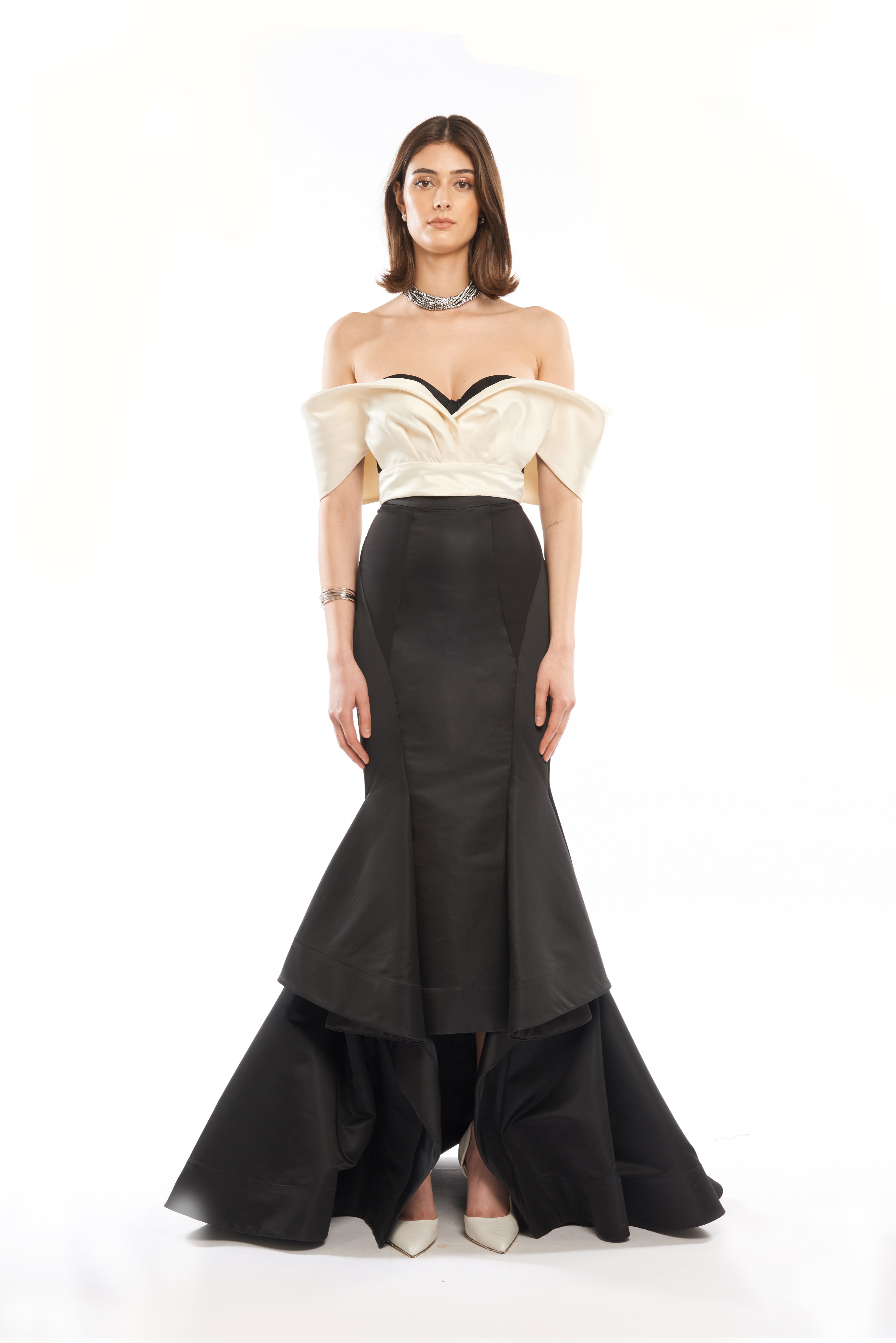 COLOURBLOCK MAXI GOWN WITH DRAPED SHOULDER STRAPS (WITH SILHOUETTE OPTIONS)
