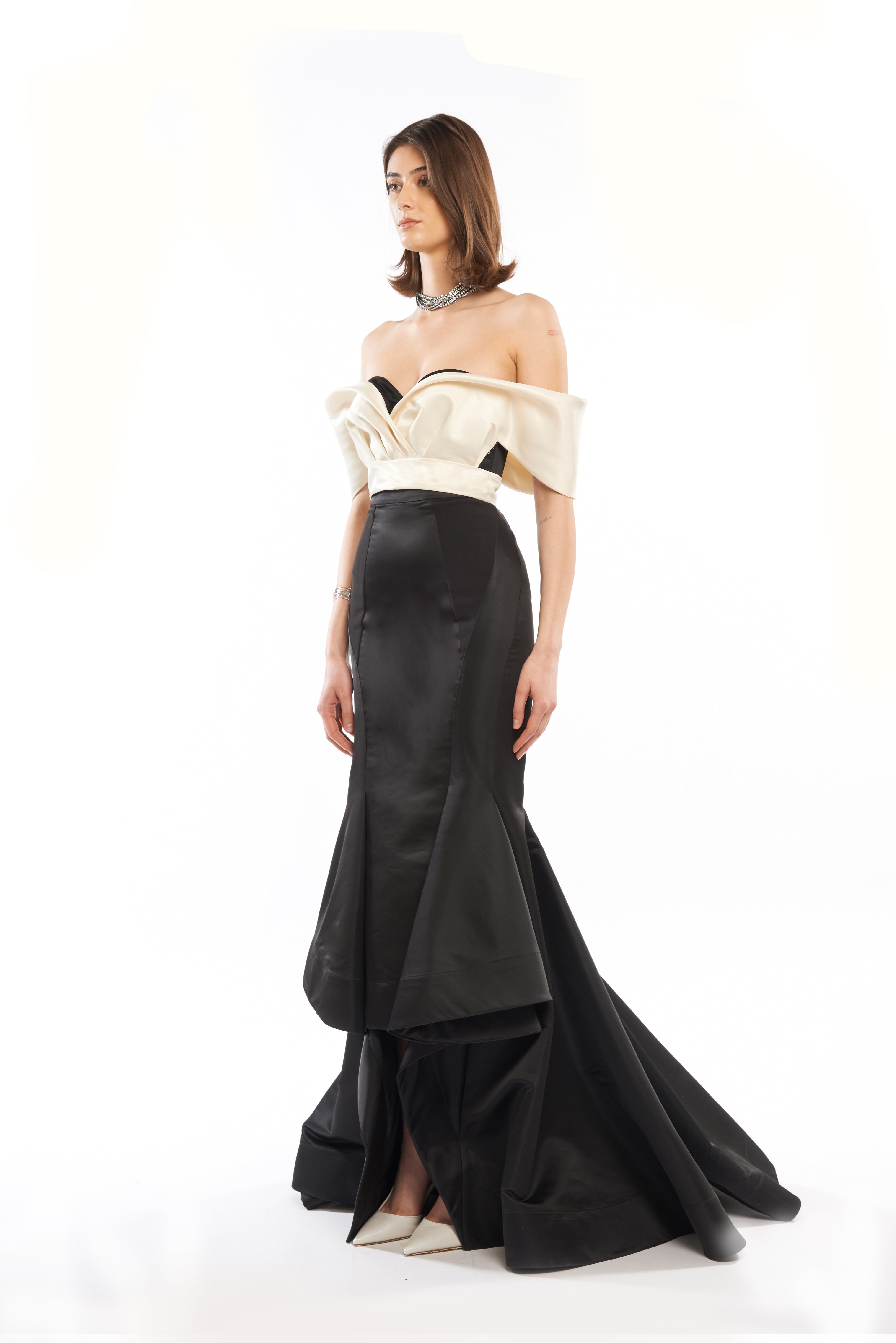 COLOURBLOCK MAXI GOWN WITH DRAPED SHOULDER STRAPS (WITH SILHOUETTE OPTIONS)