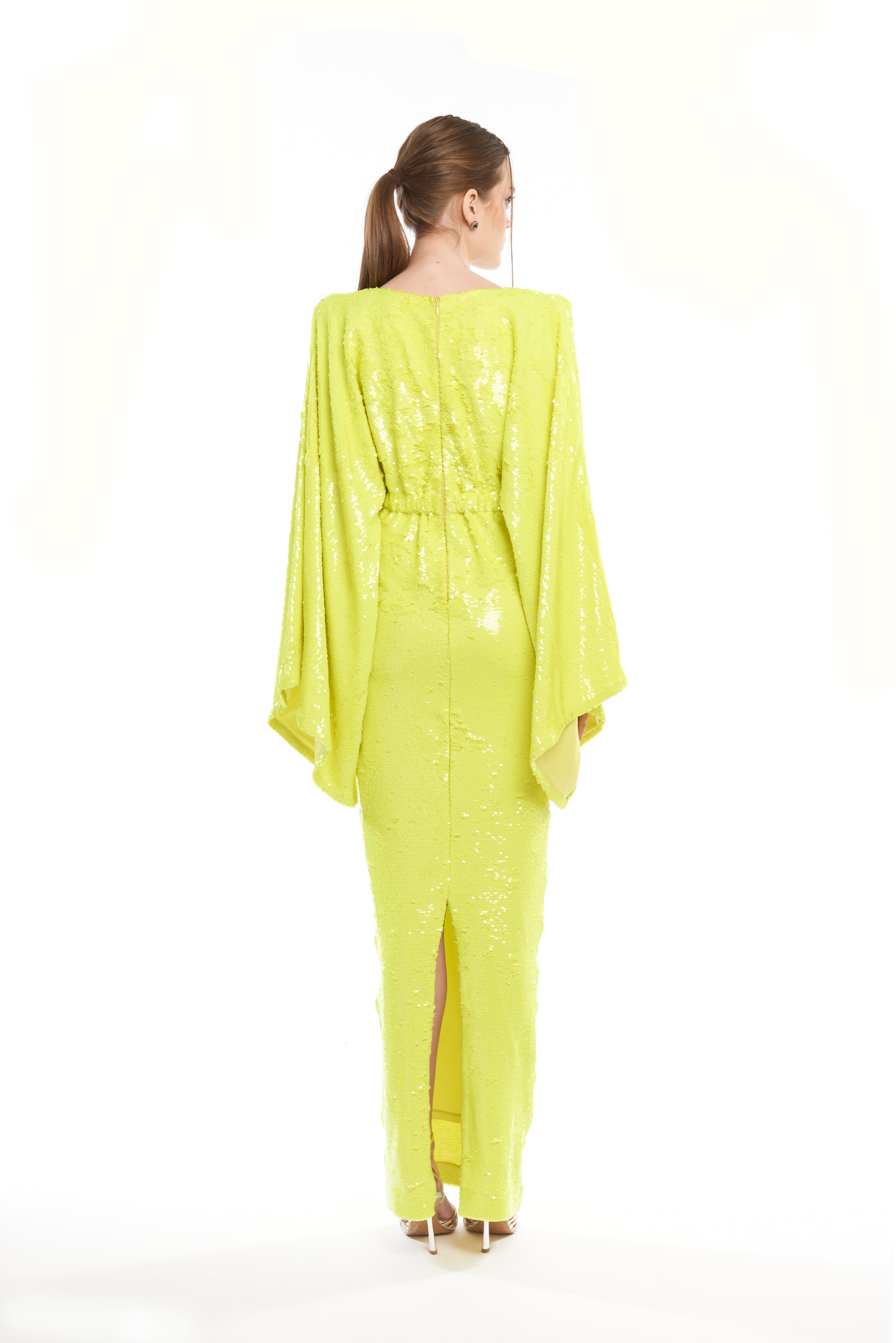 SEQUINS LONG DRESS WITH KIMONO ARMS