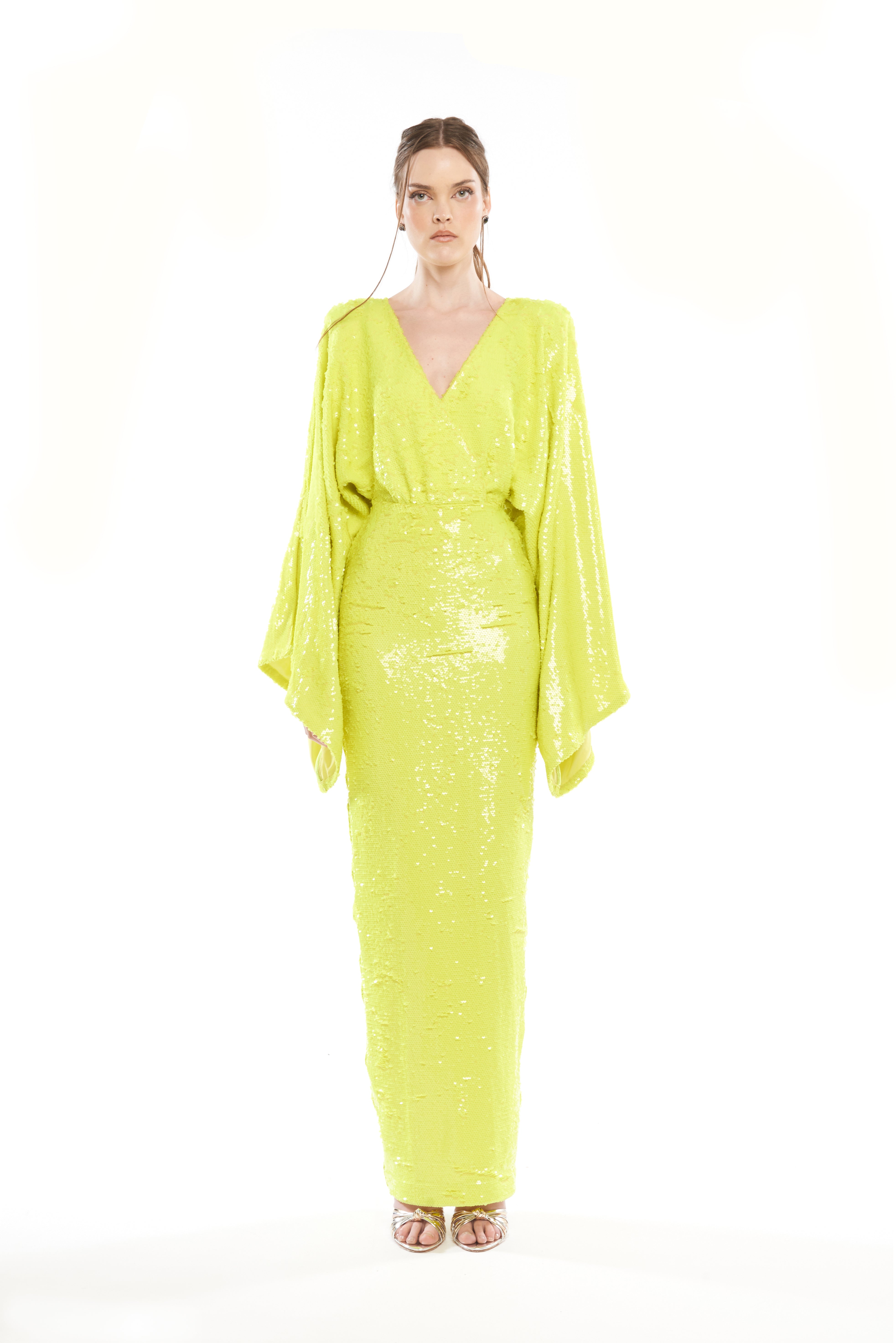 SEQUINS LONG DRESS WITH KIMONO ARMS