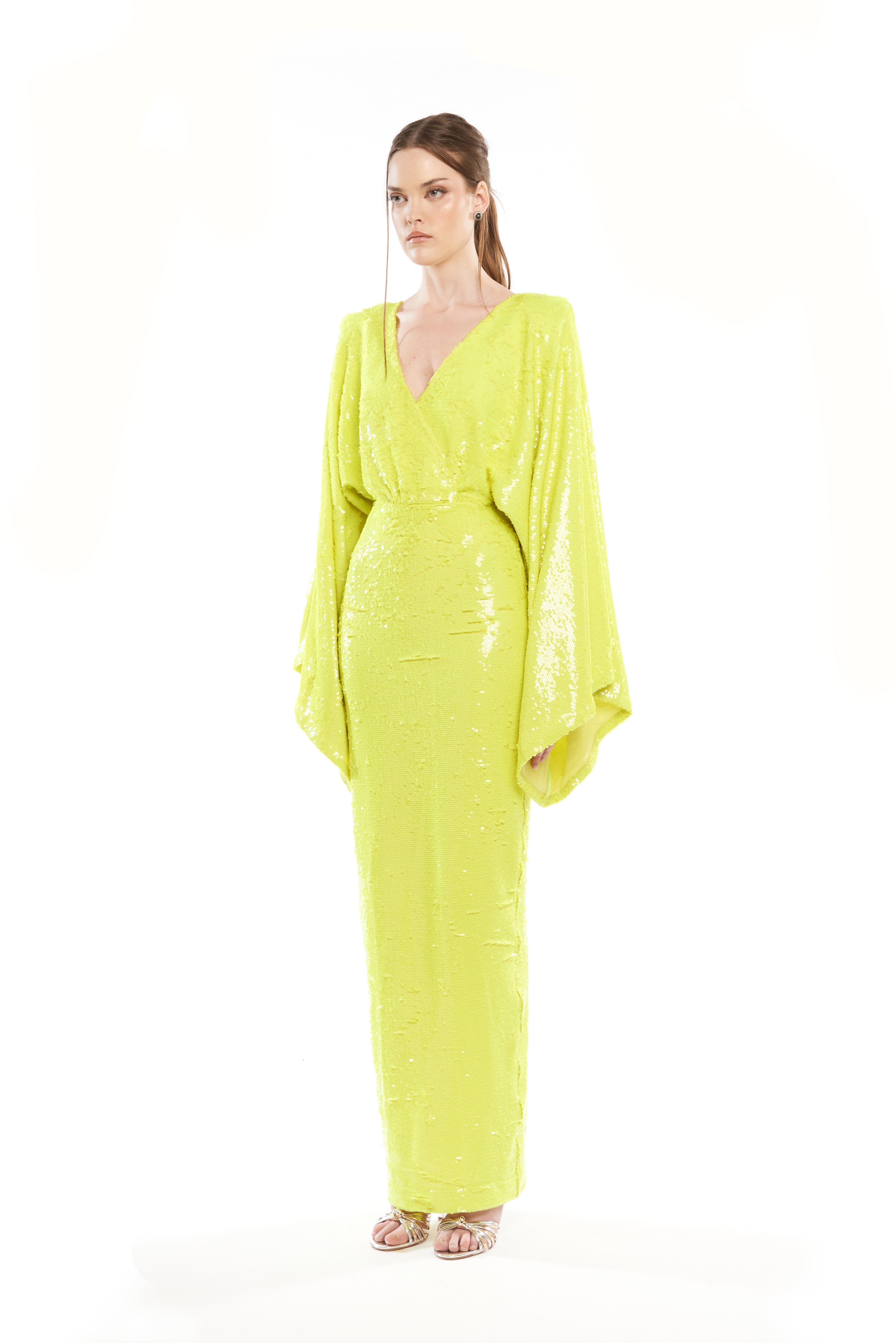 SEQUINS LONG DRESS WITH KIMONO ARMS