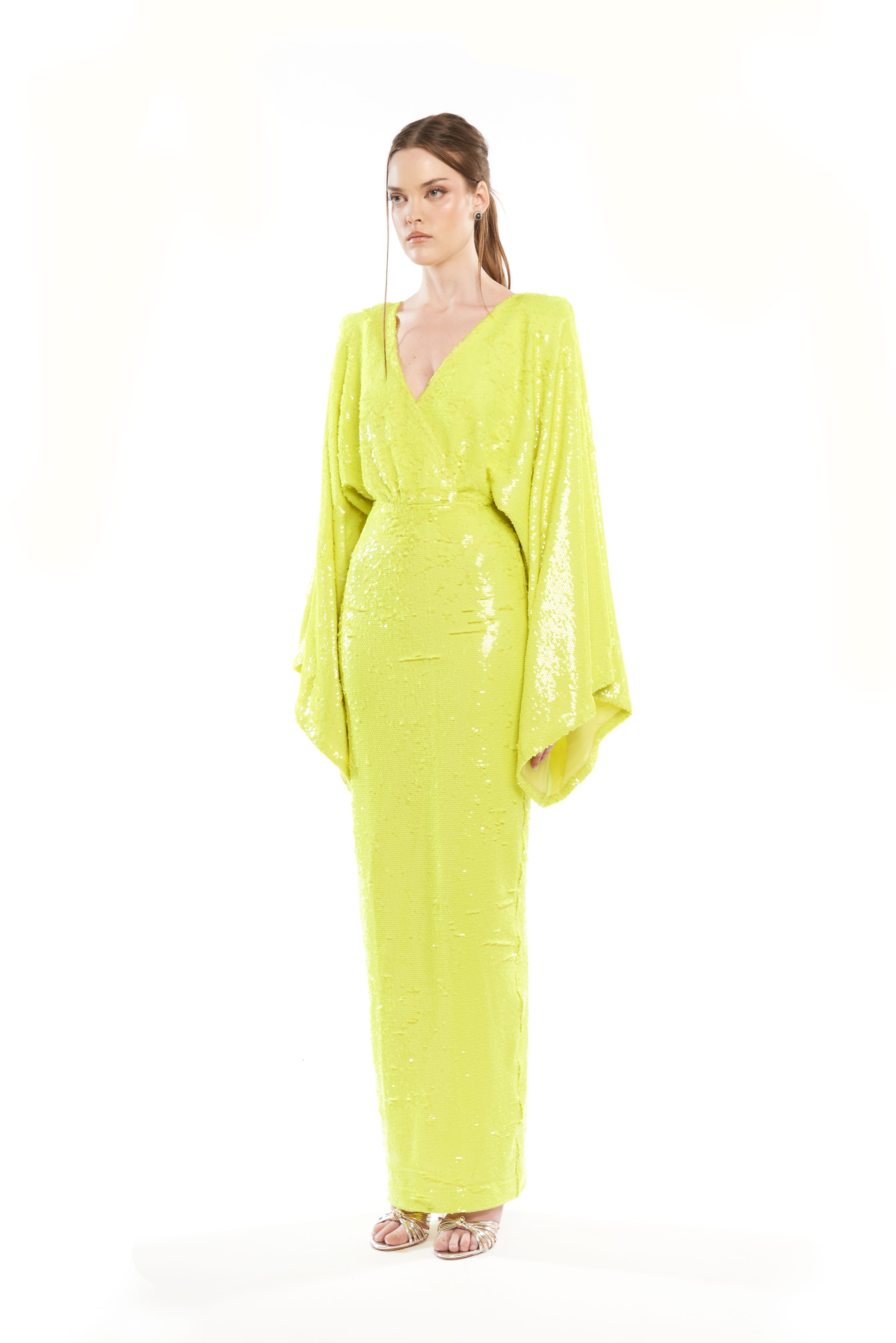 SEQUINS LONG DRESS WITH KIMONO ARMS