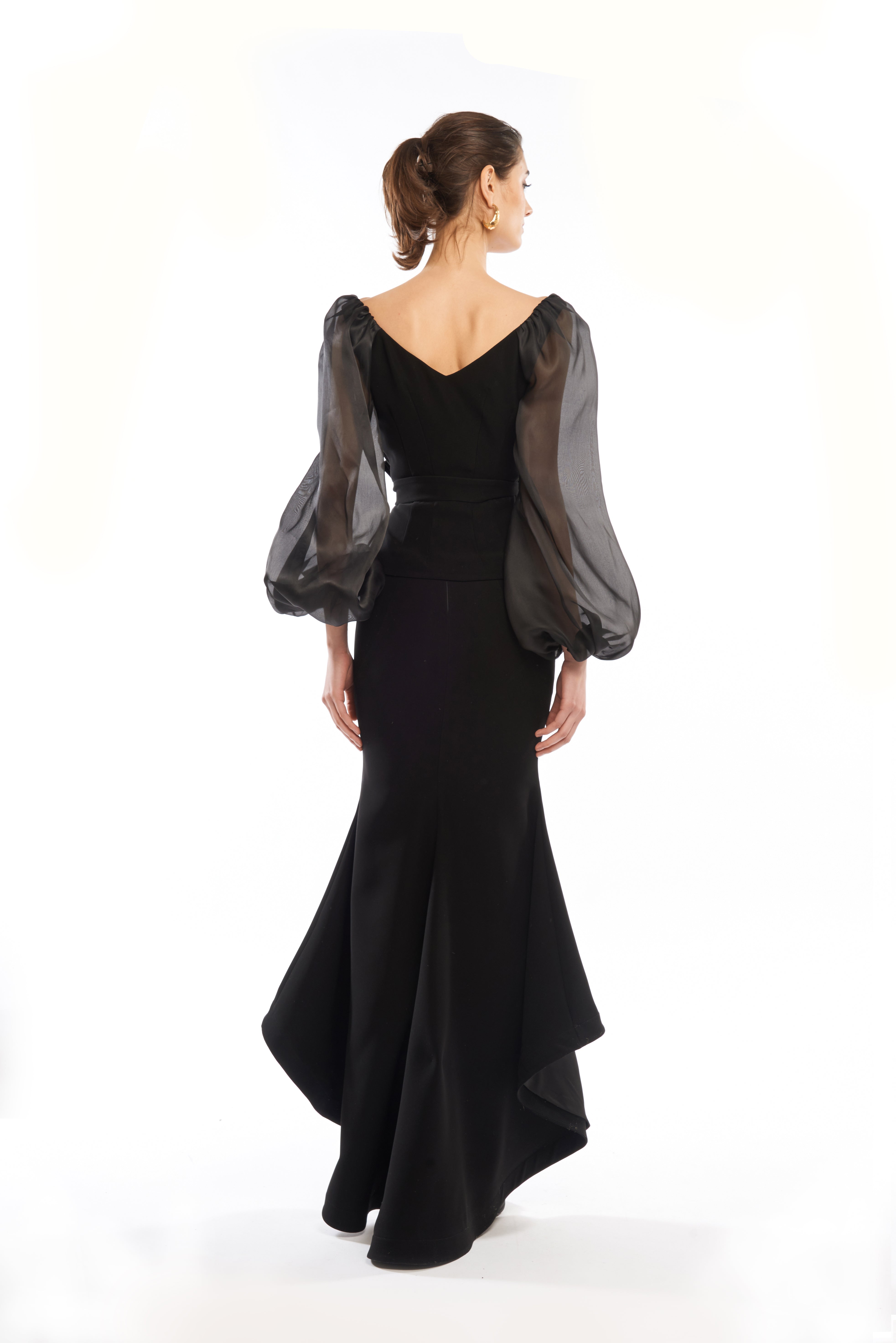 WALLET DRAPPED DRESS WITH BALLOON SLEEVES