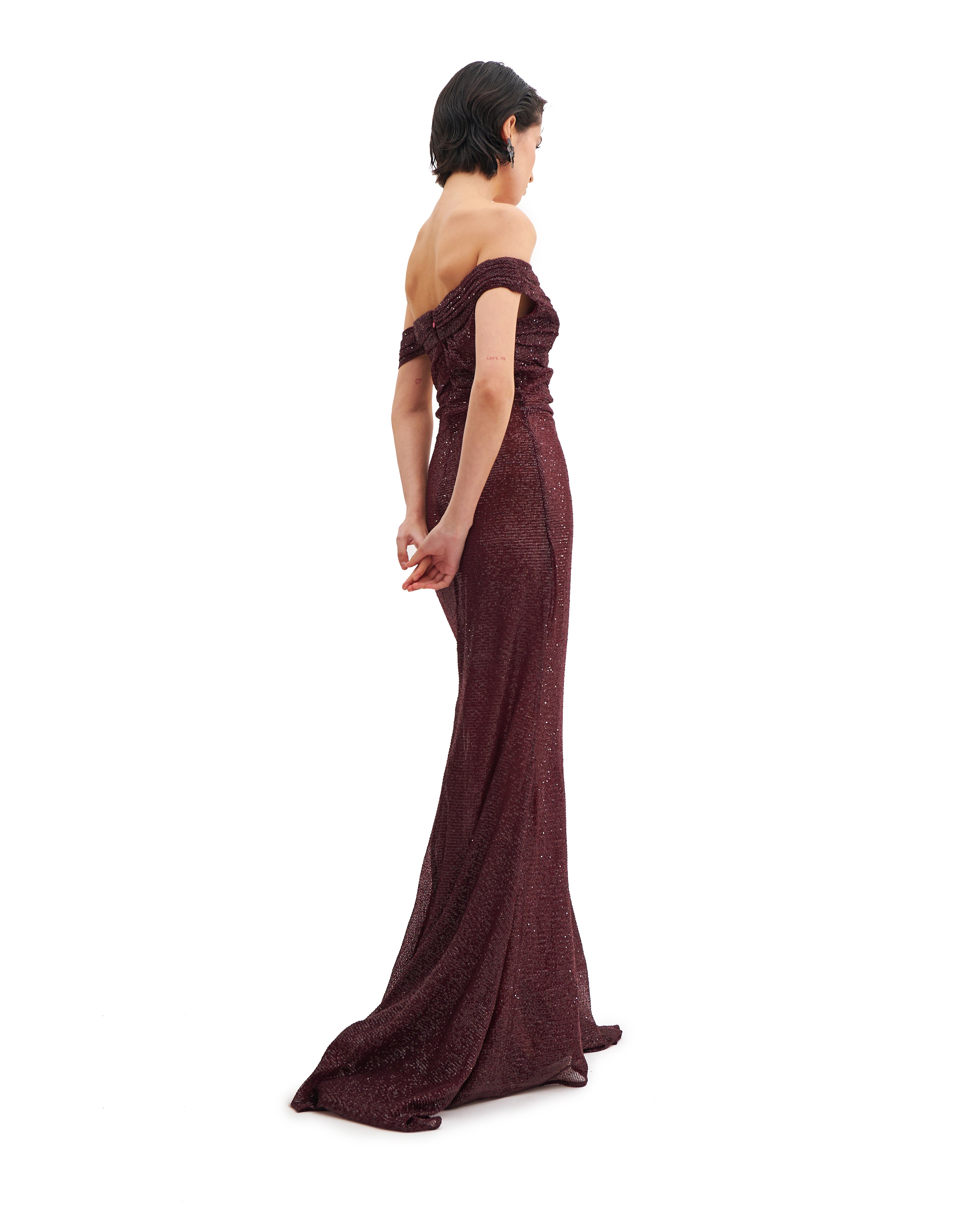 OFF-THE-SHOULDER CRYSTAL MAXI DRESS