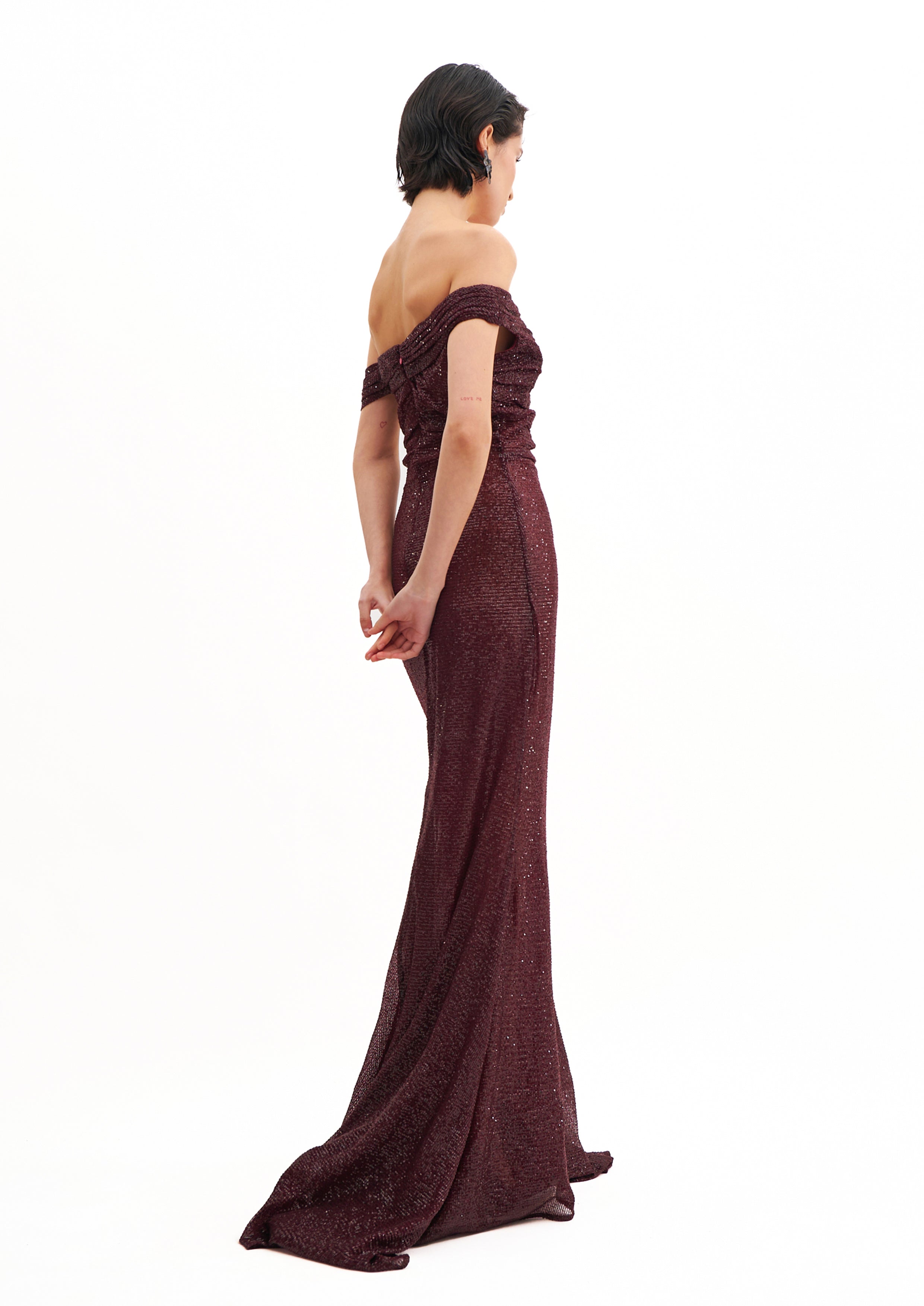 OFF-THE-SHOULDER CRYSTAL MAXI DRESS