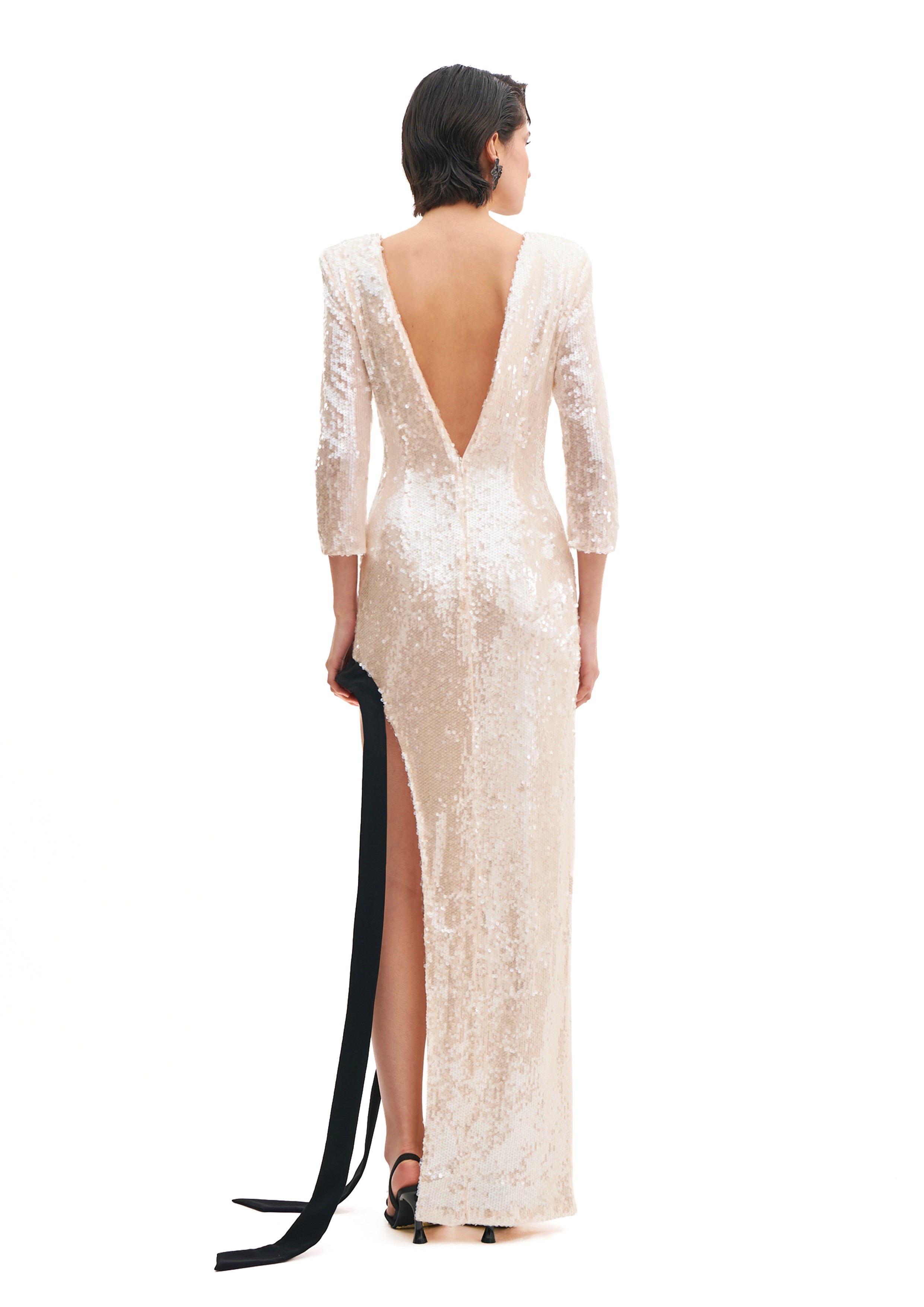 SIDECUT LONG SLEEVES DRESS WITH CADY BAND INSERT
