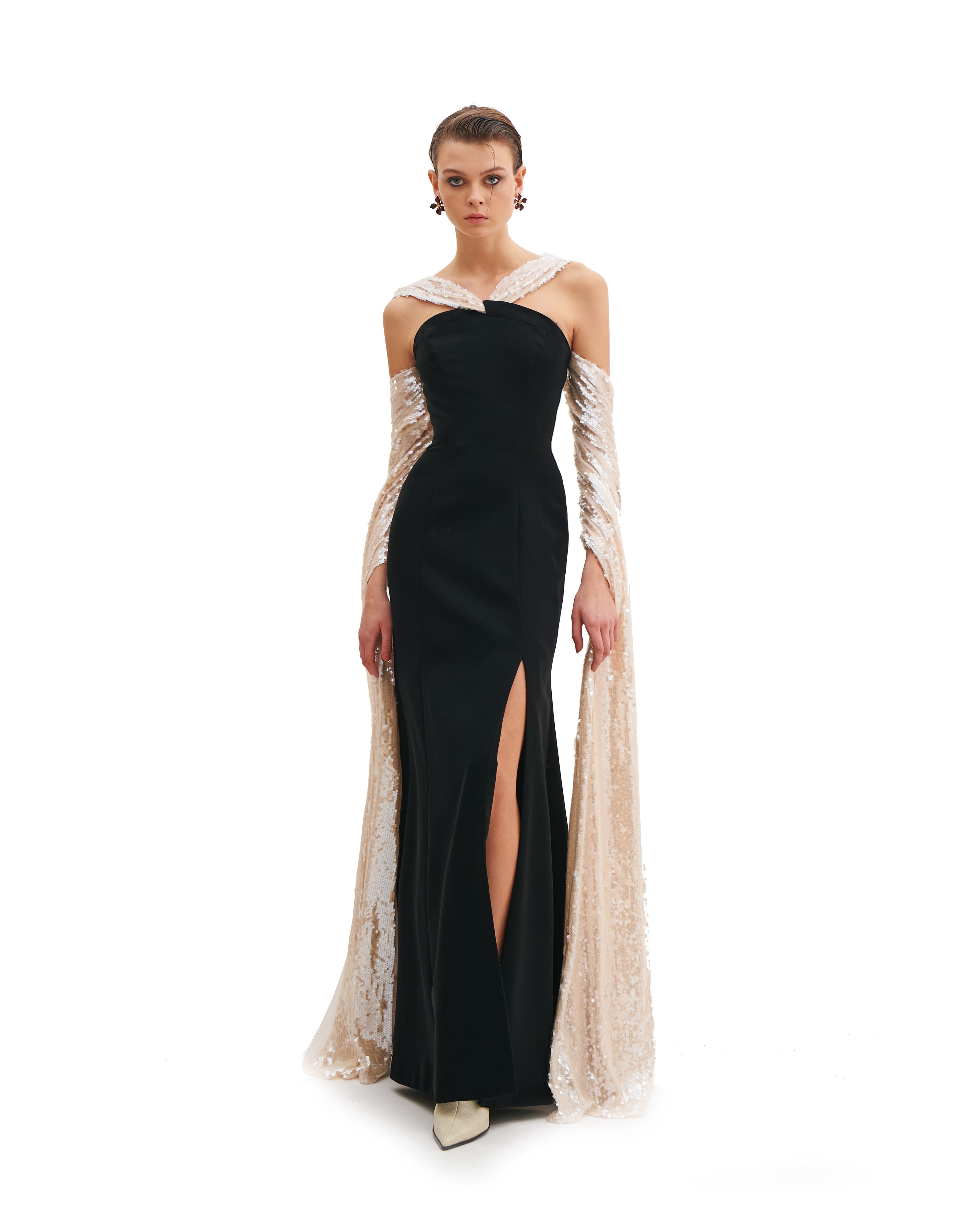 MIDNIGHT MAXI DRESS WITH CONTRAST SCARF DETAIL