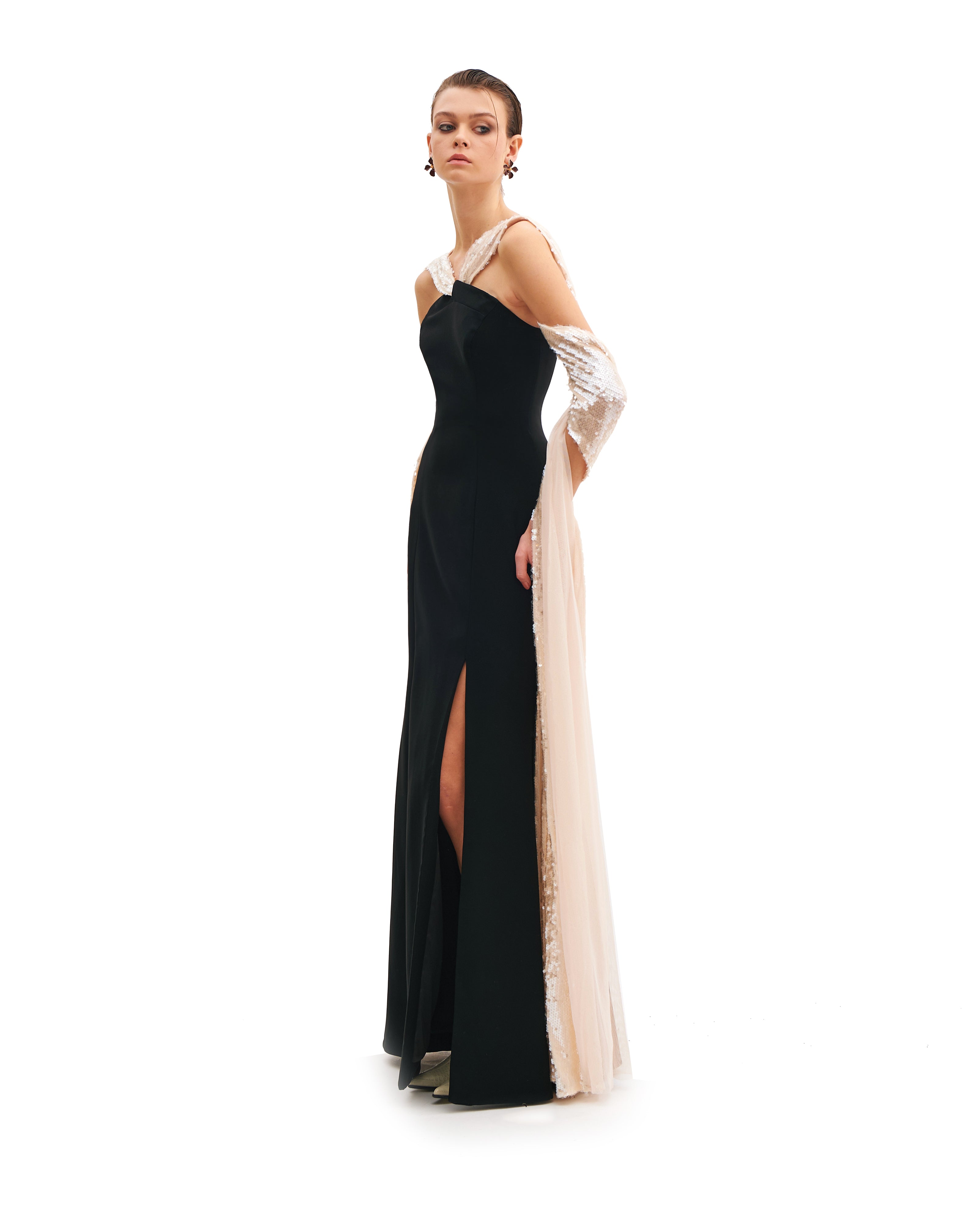 MIDNIGHT MAXI DRESS WITH CONTRAST SCARF DETAIL