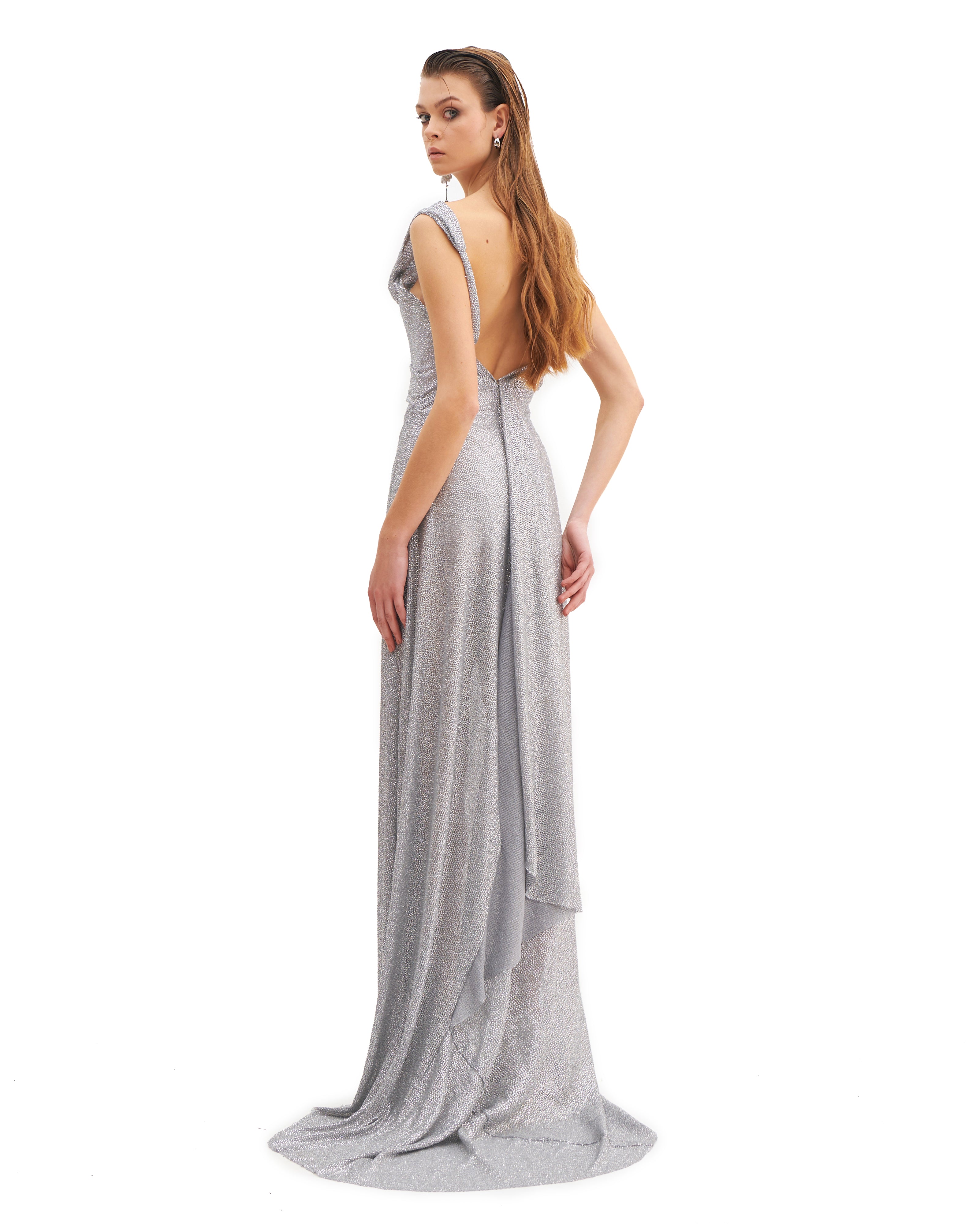 MOONLIT CRYSTAL MAXI MONOSHOULDER DRESS
