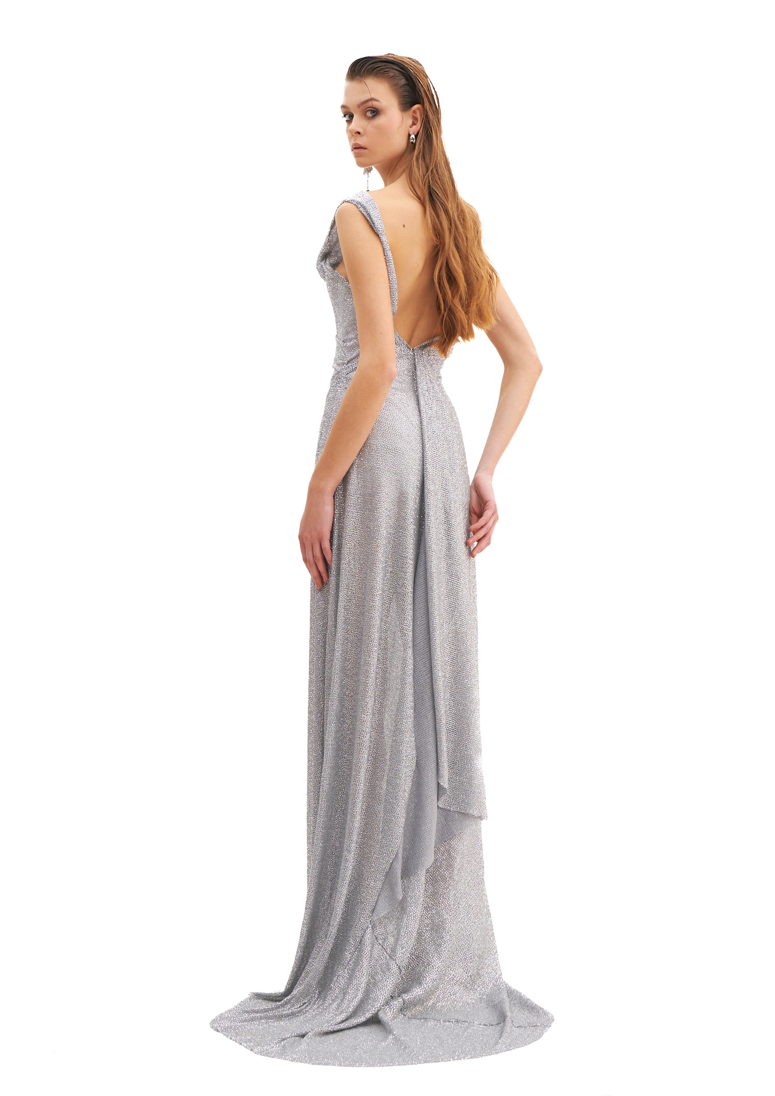 MOONLIT CRYSTAL MAXI MONOSHOULDER DRESS