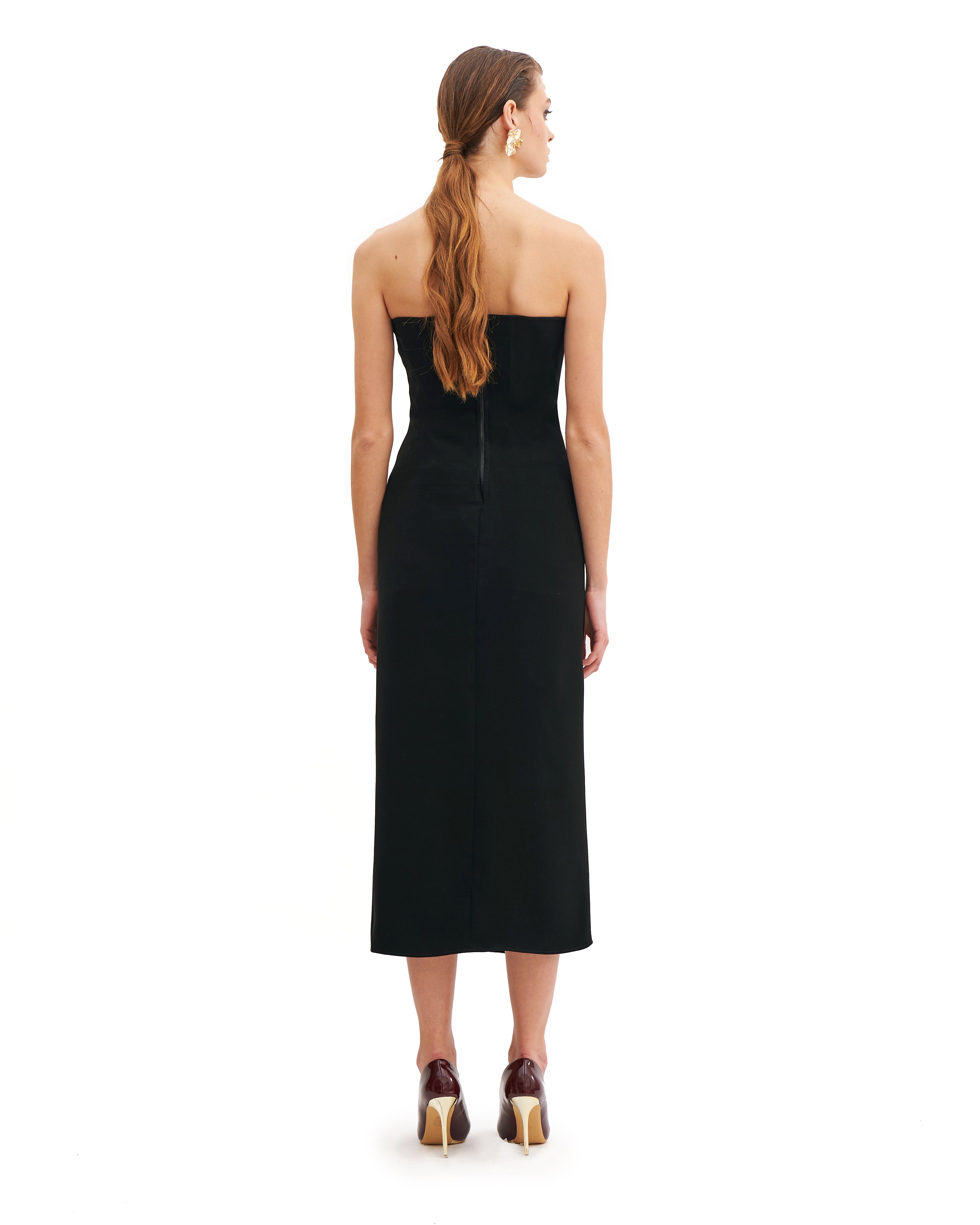 CORSETED TUBE DRESS WITH FOGLIA D’ORO
