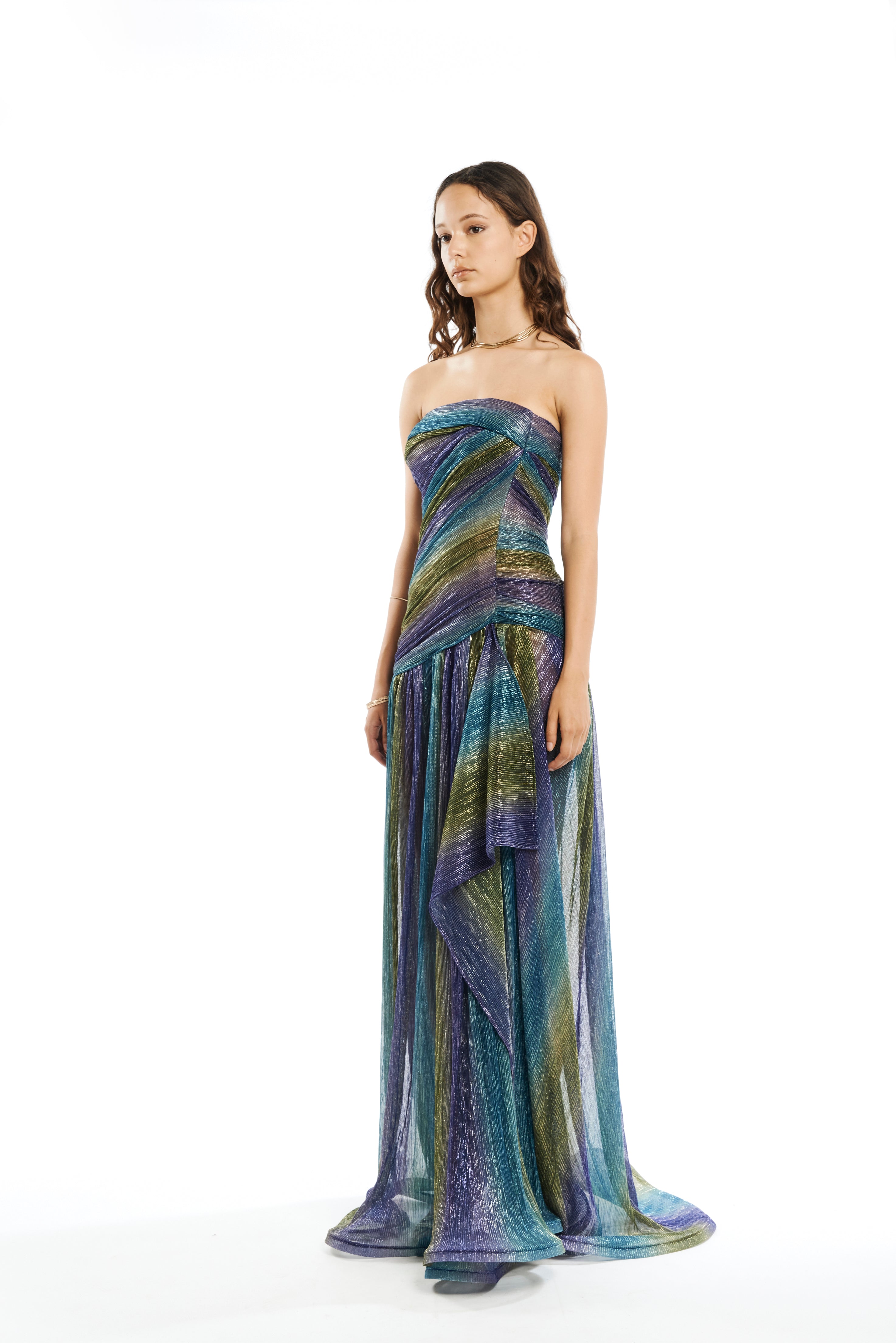 STRAPLESS BUSTIER DRAPED GOWN
