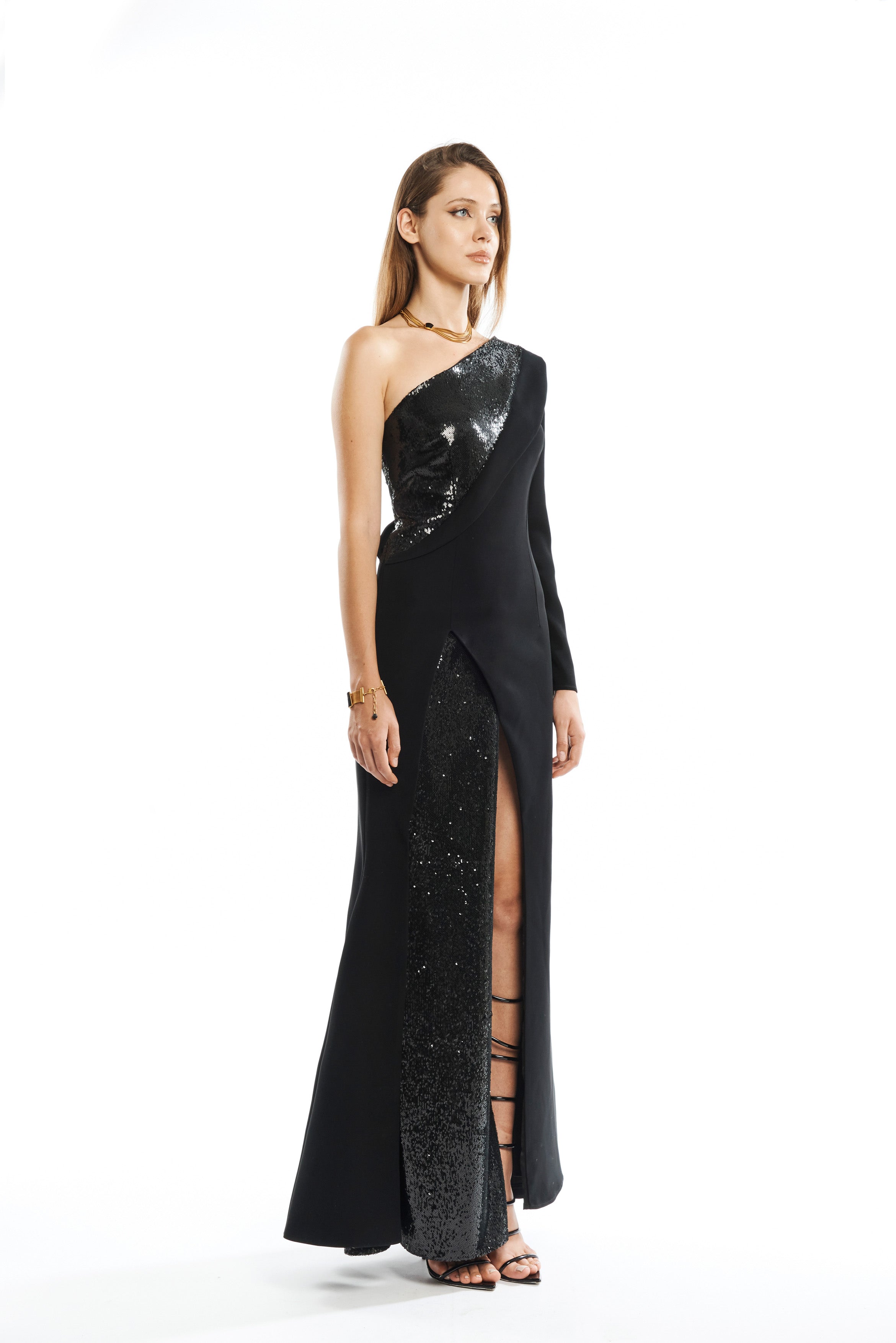 ONE-SHOULDER REVER MAXI DRESS