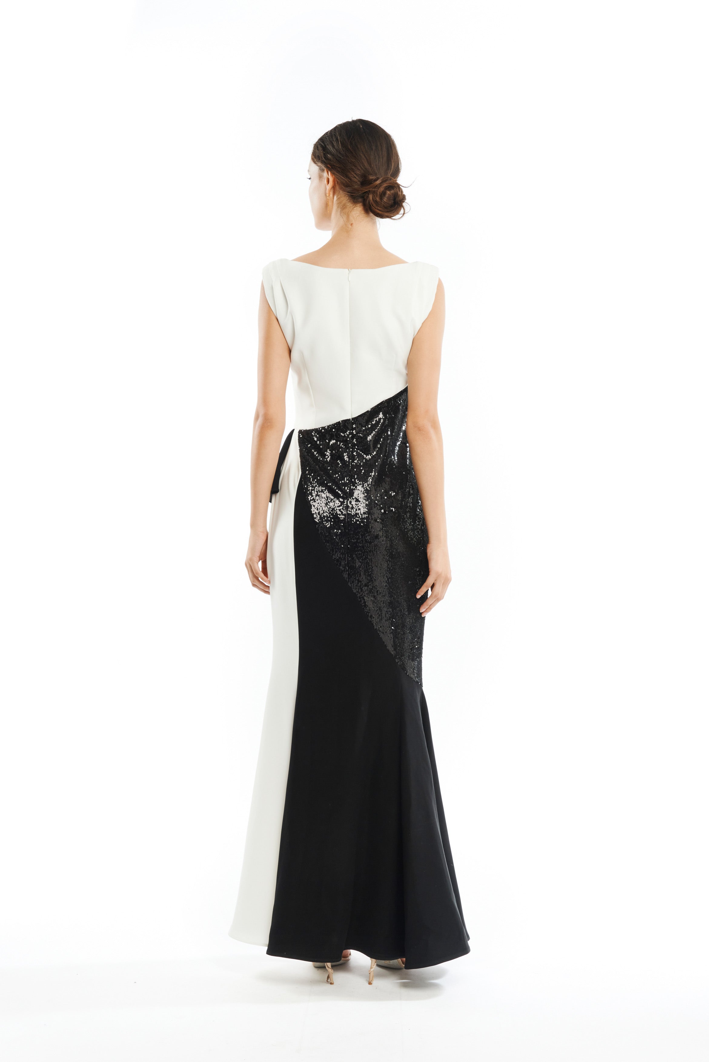 BOAT NECK LONG MAXI DRESS WITH SIDE SLIT