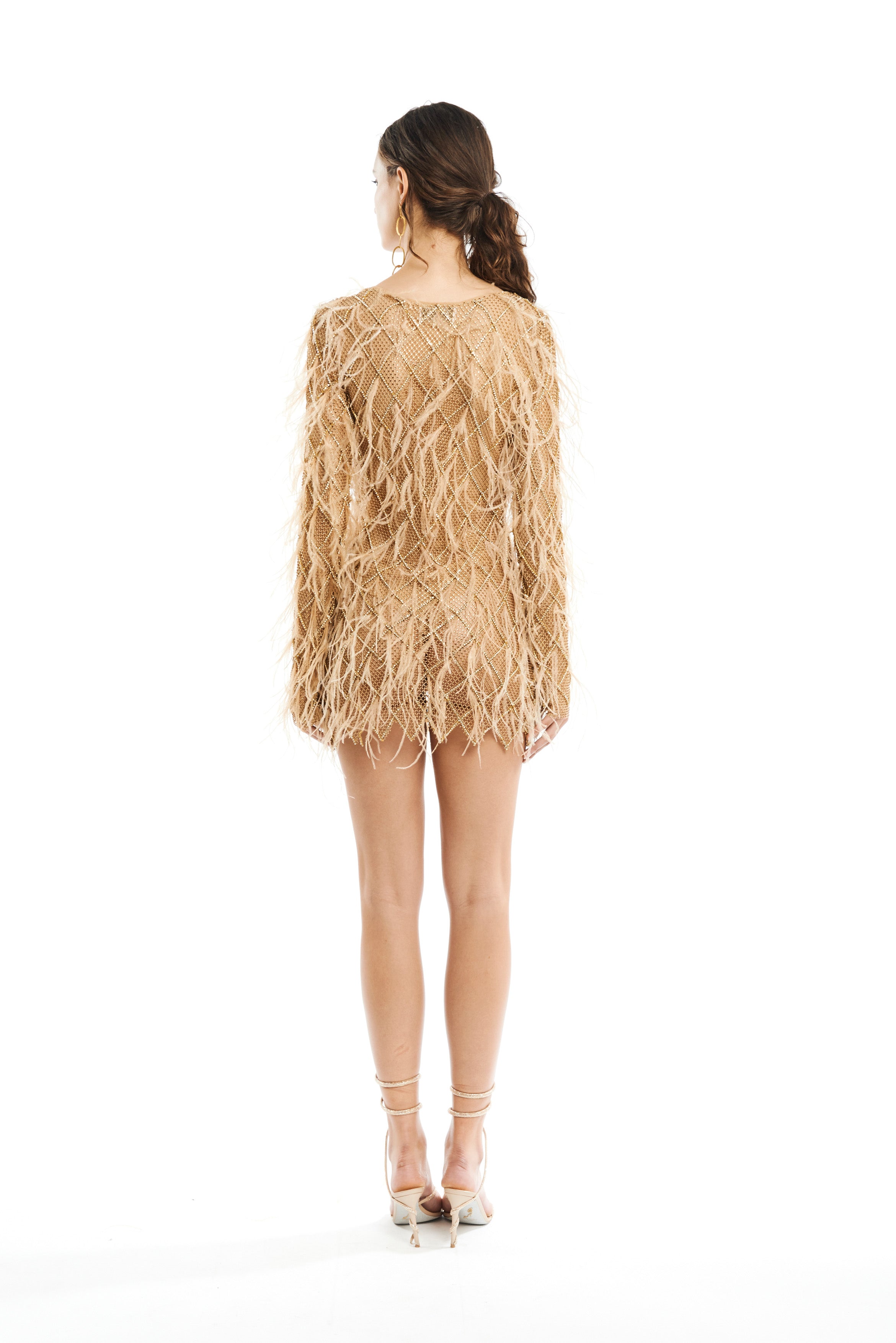 #color_beige crystal mesh - beige feathers