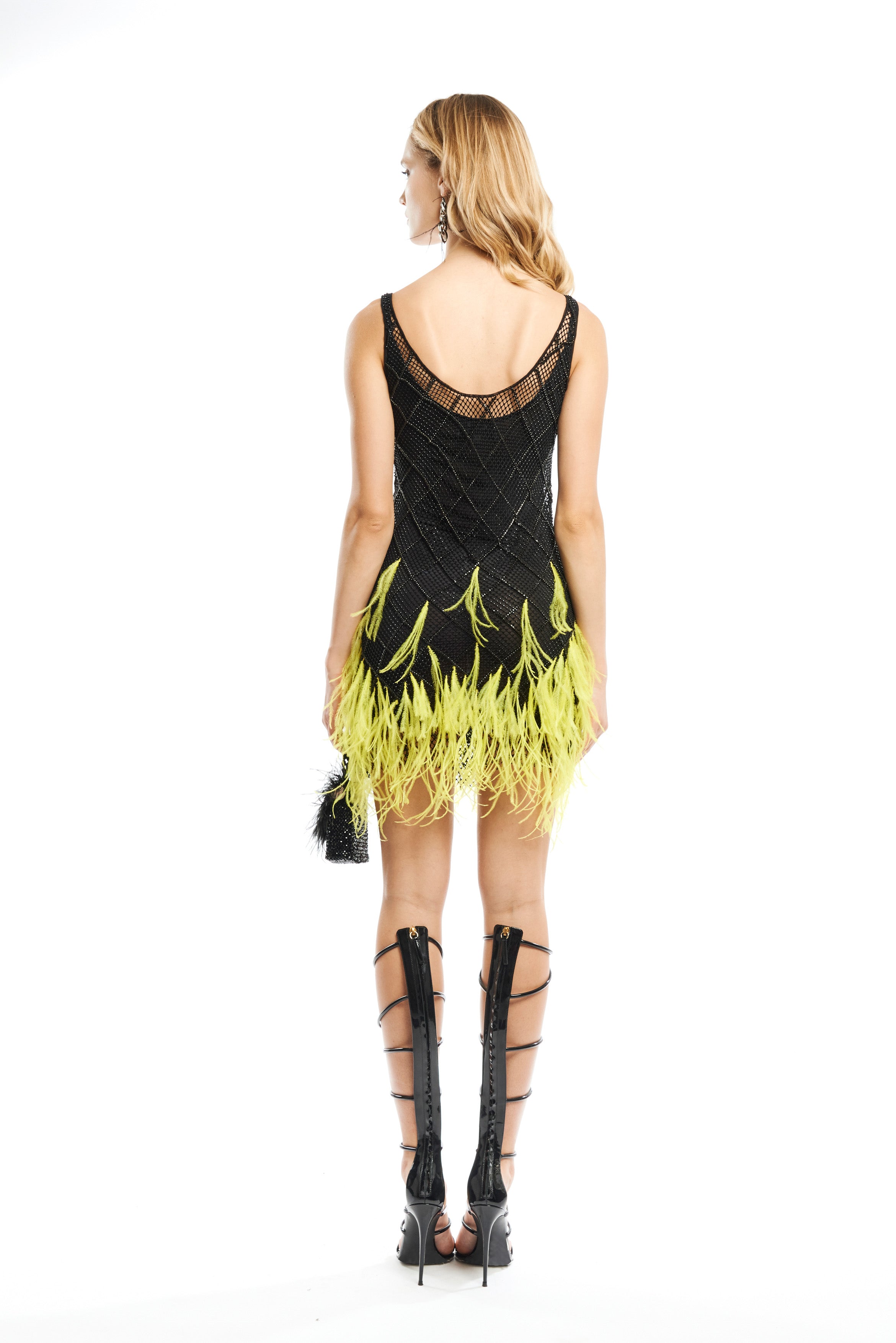 #color_black night crystal mesh - acid yellow feathers