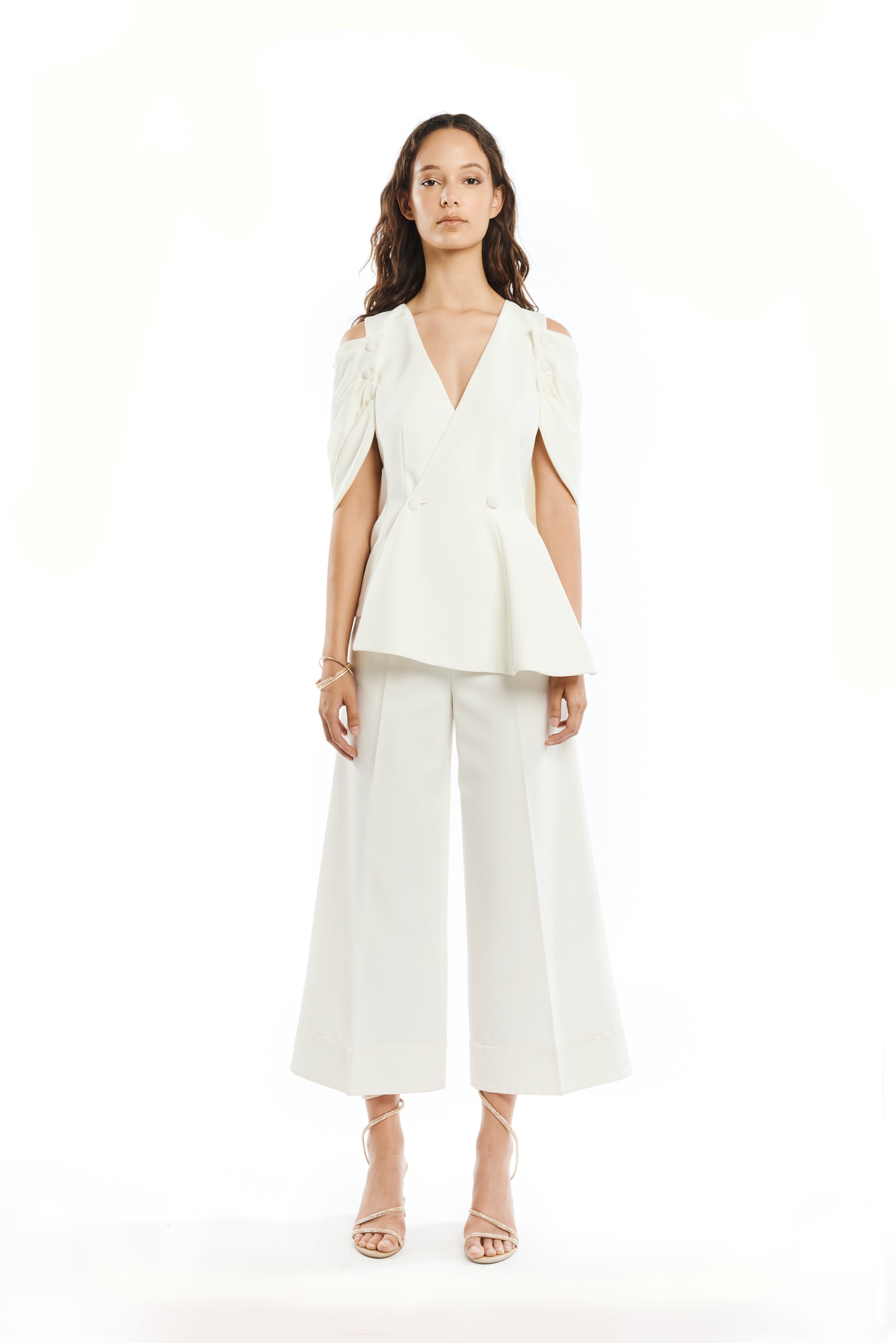 V-NECK JACKET TOP WITH BACK DRAPE