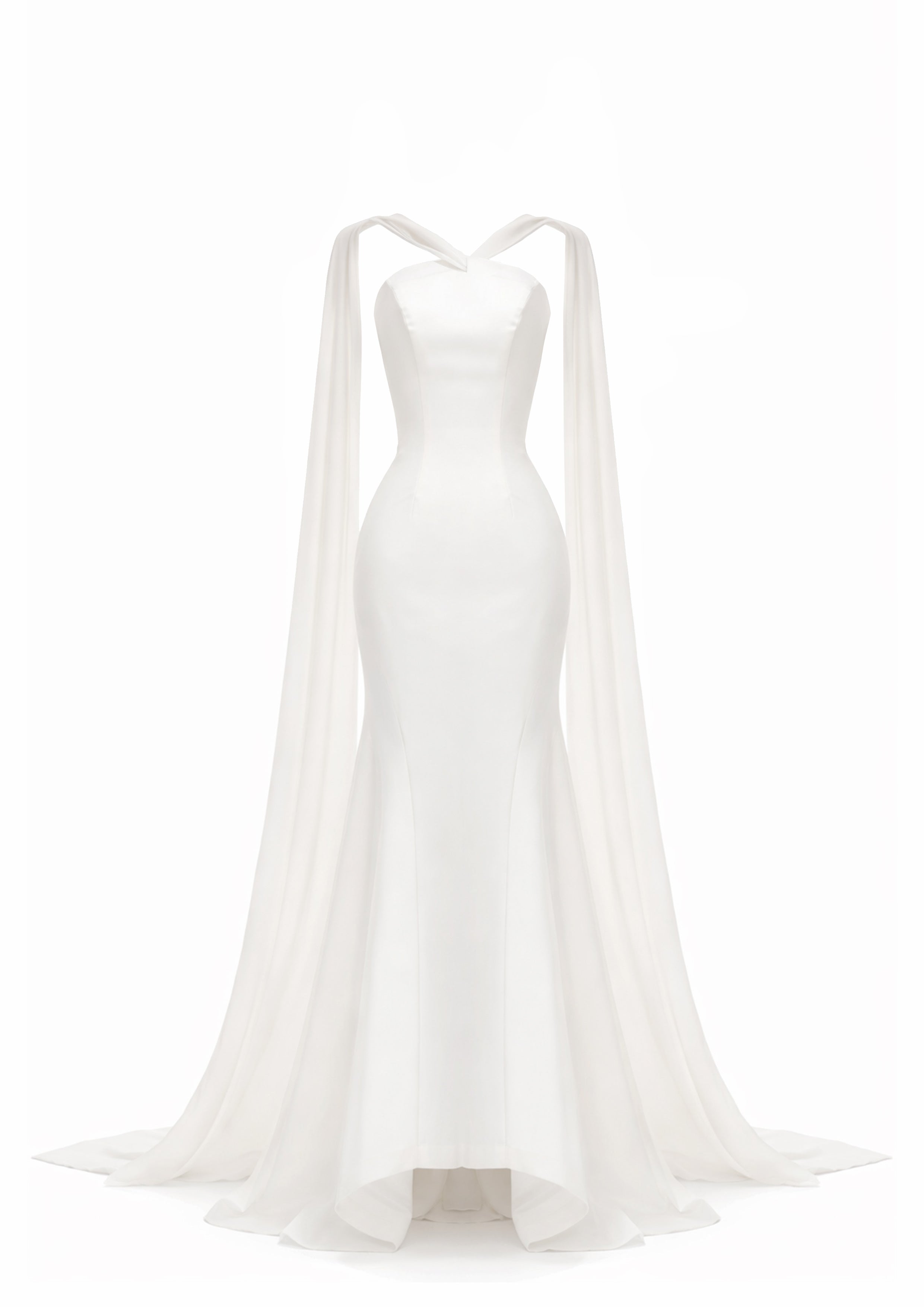 HIGH-LOW GOWN WITH FLOWING SHOULDER TIES