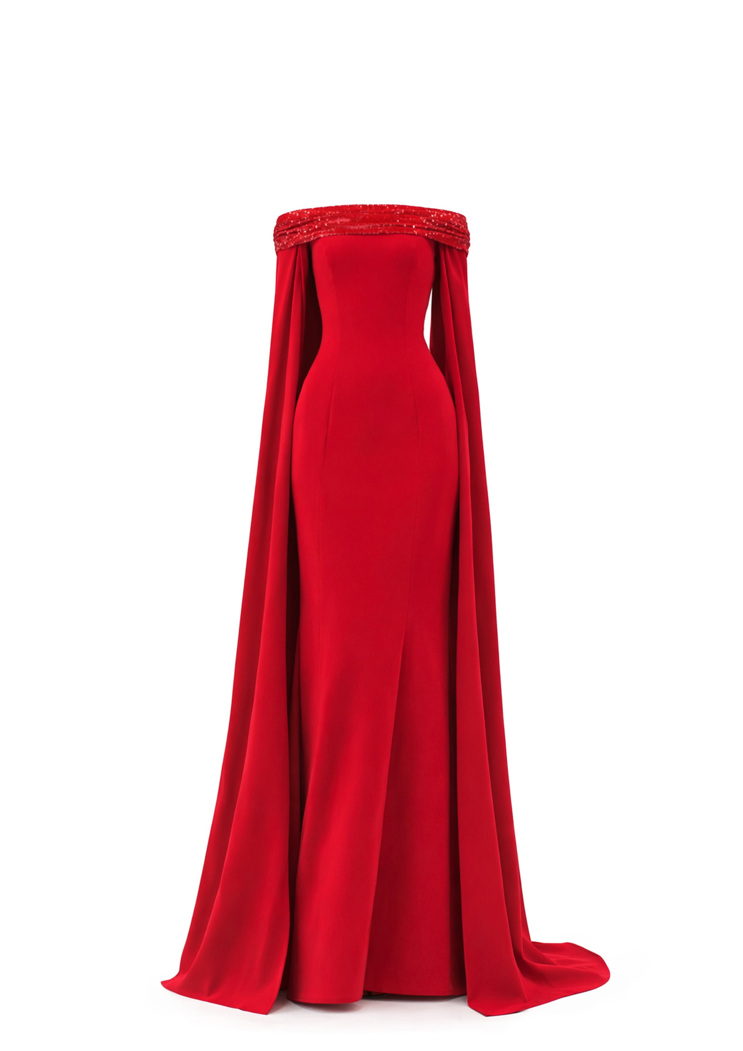 OFF-SHOULDER GOWN WITH CAPE SLEEVES