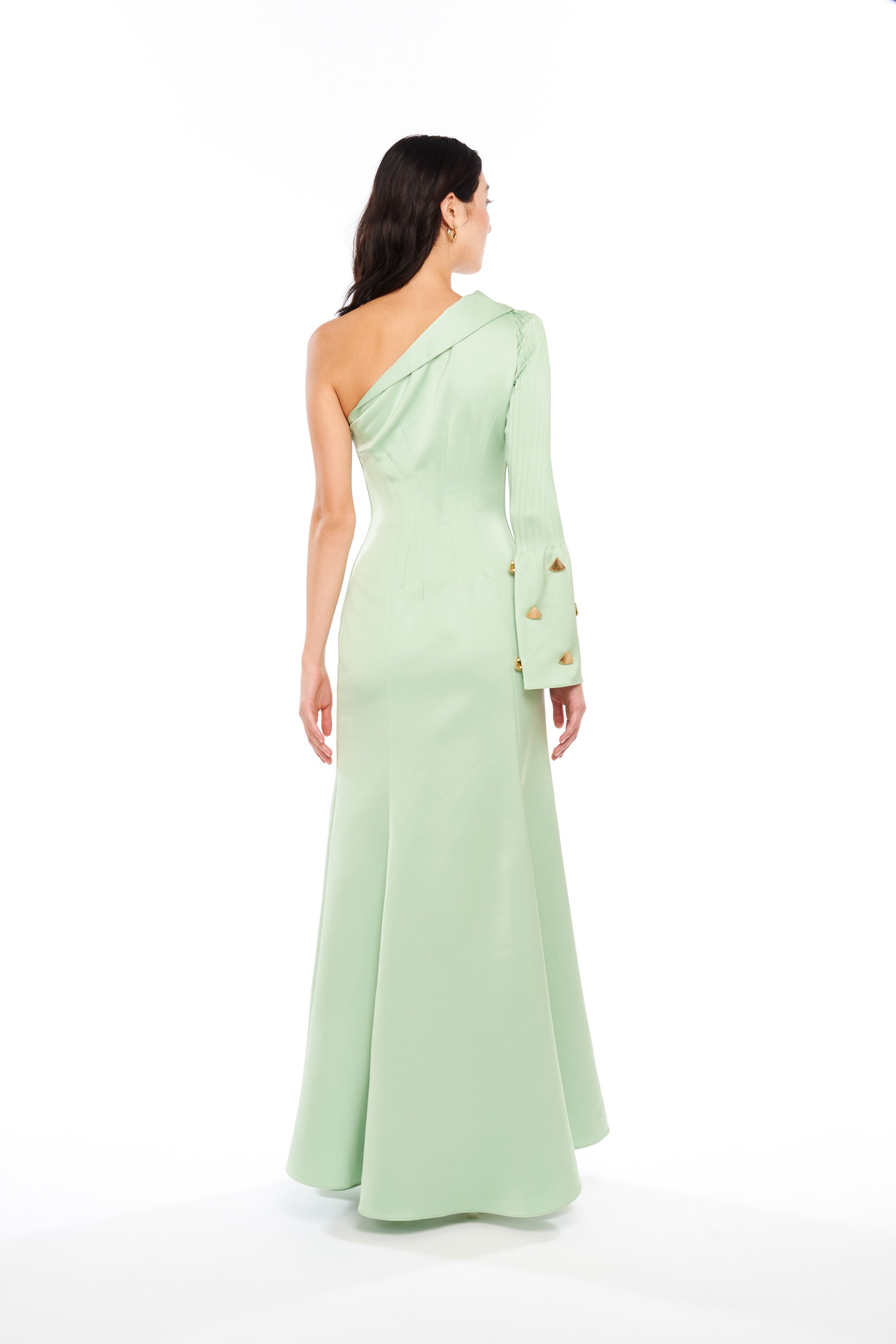 MONOSHOULDER RIBS ARM LONG DRESS