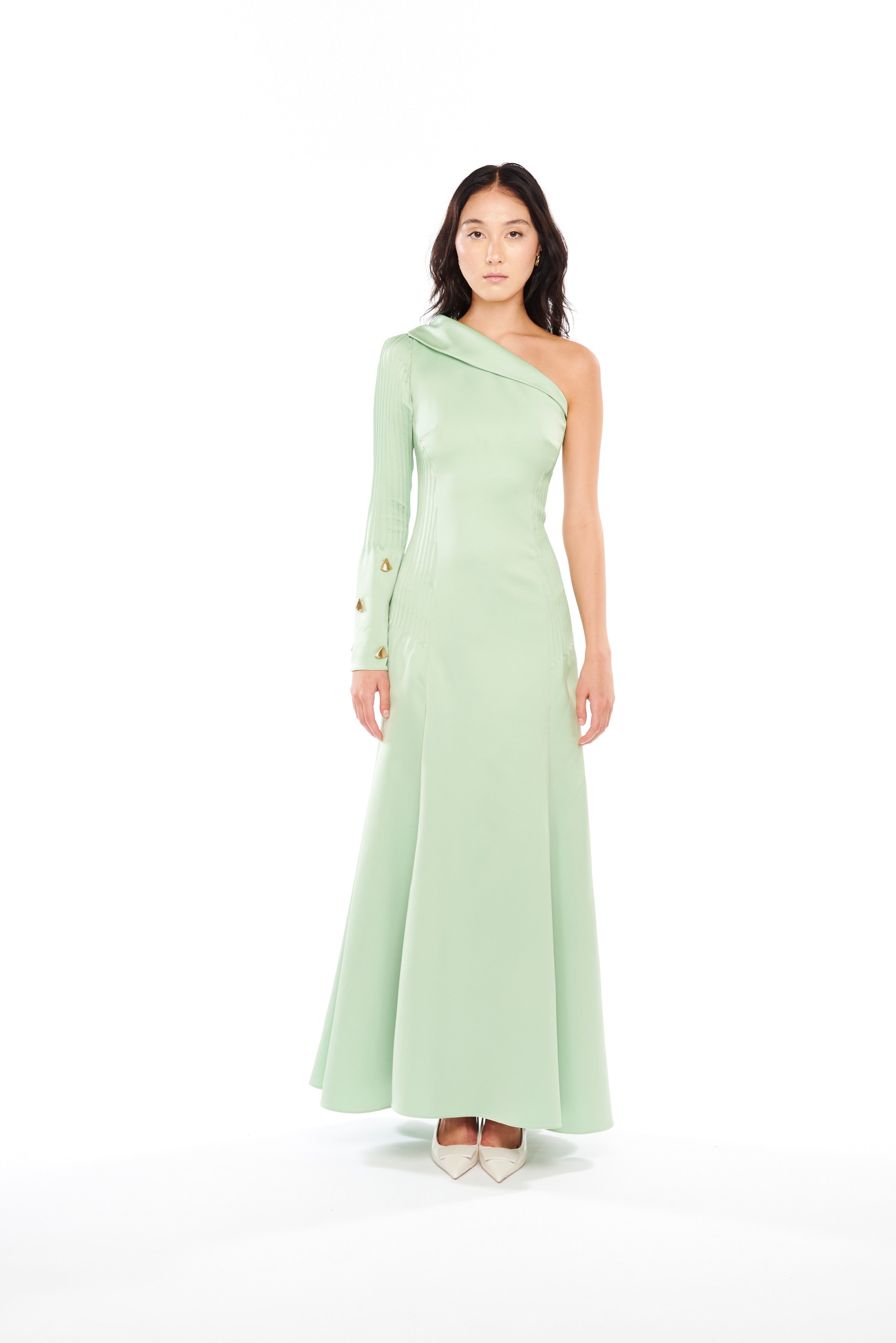 MONOSHOULDER RIBS ARM LONG DRESS