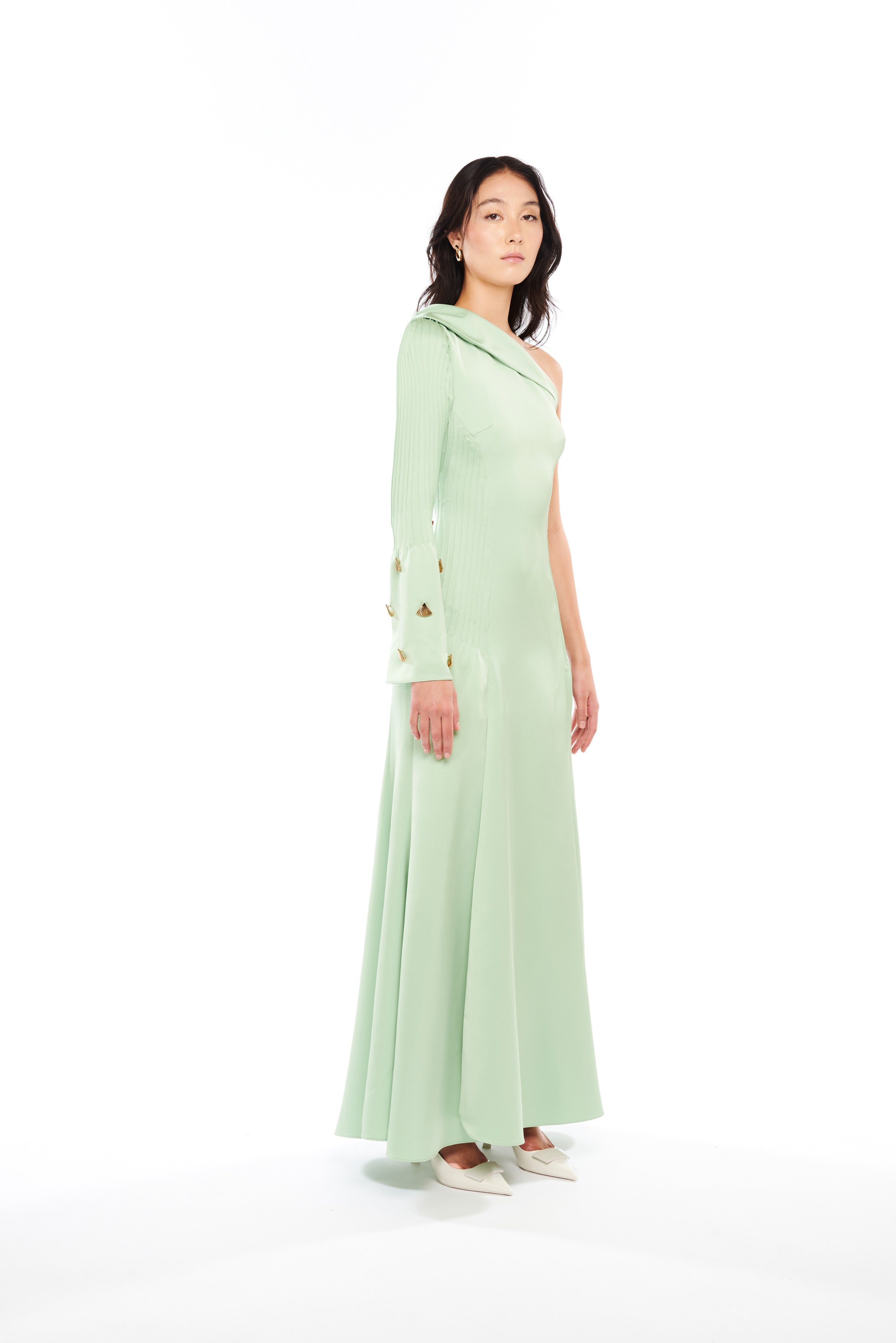 MONOSHOULDER RIBS ARM LONG DRESS