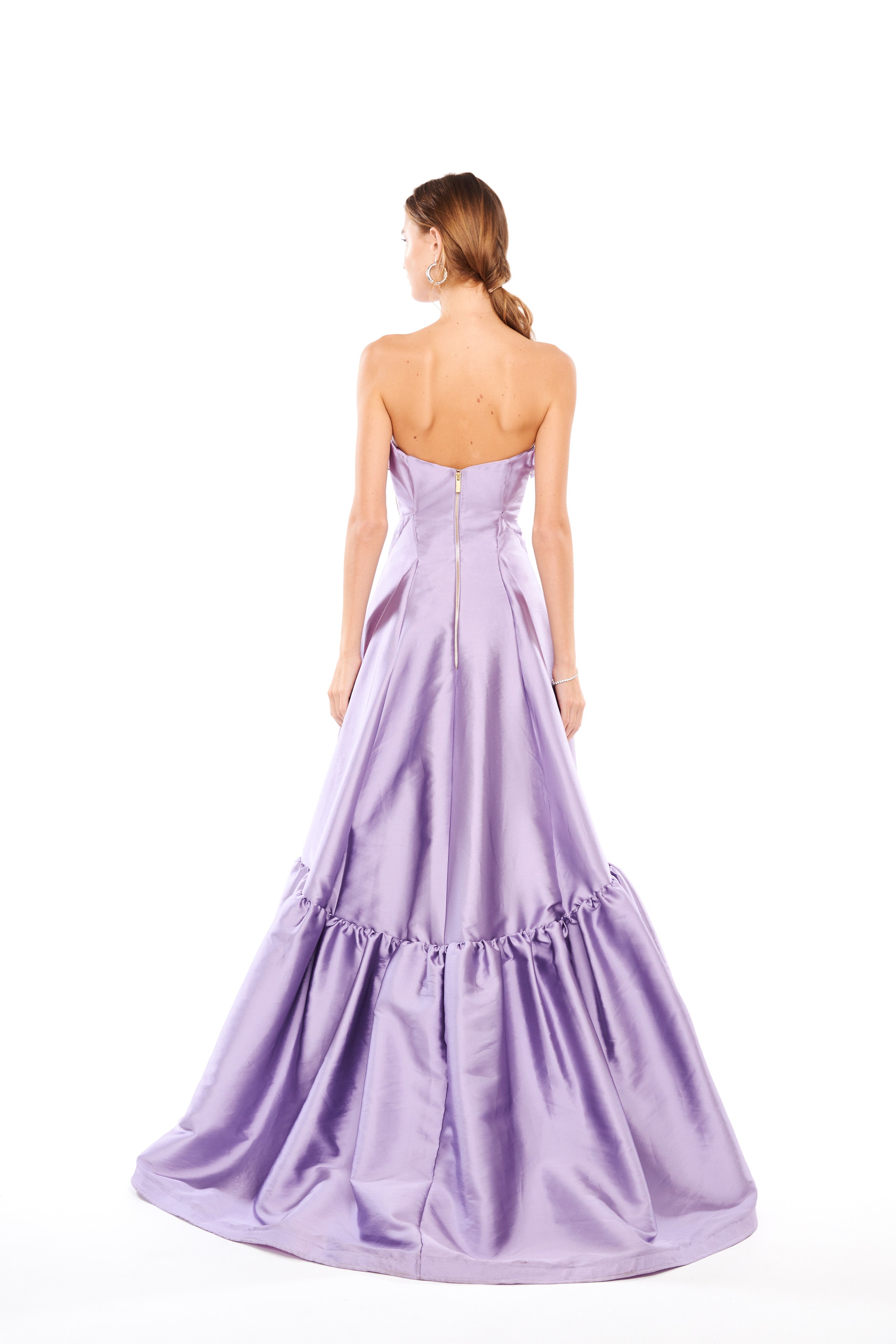 PLEATED WATERFALL MAXI GOWN