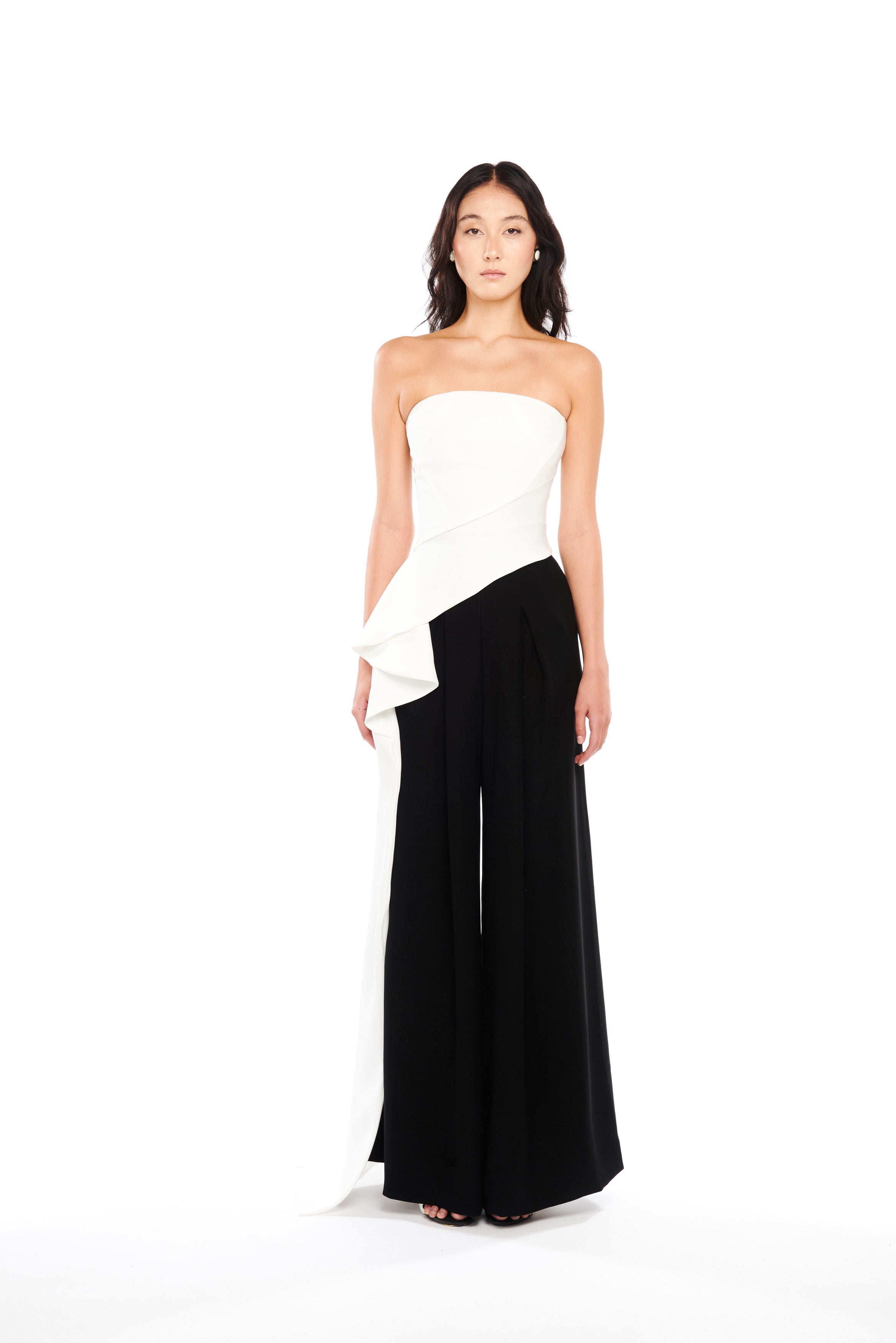 ASYMMETRIC BUSTIER WITH LONG TAIL