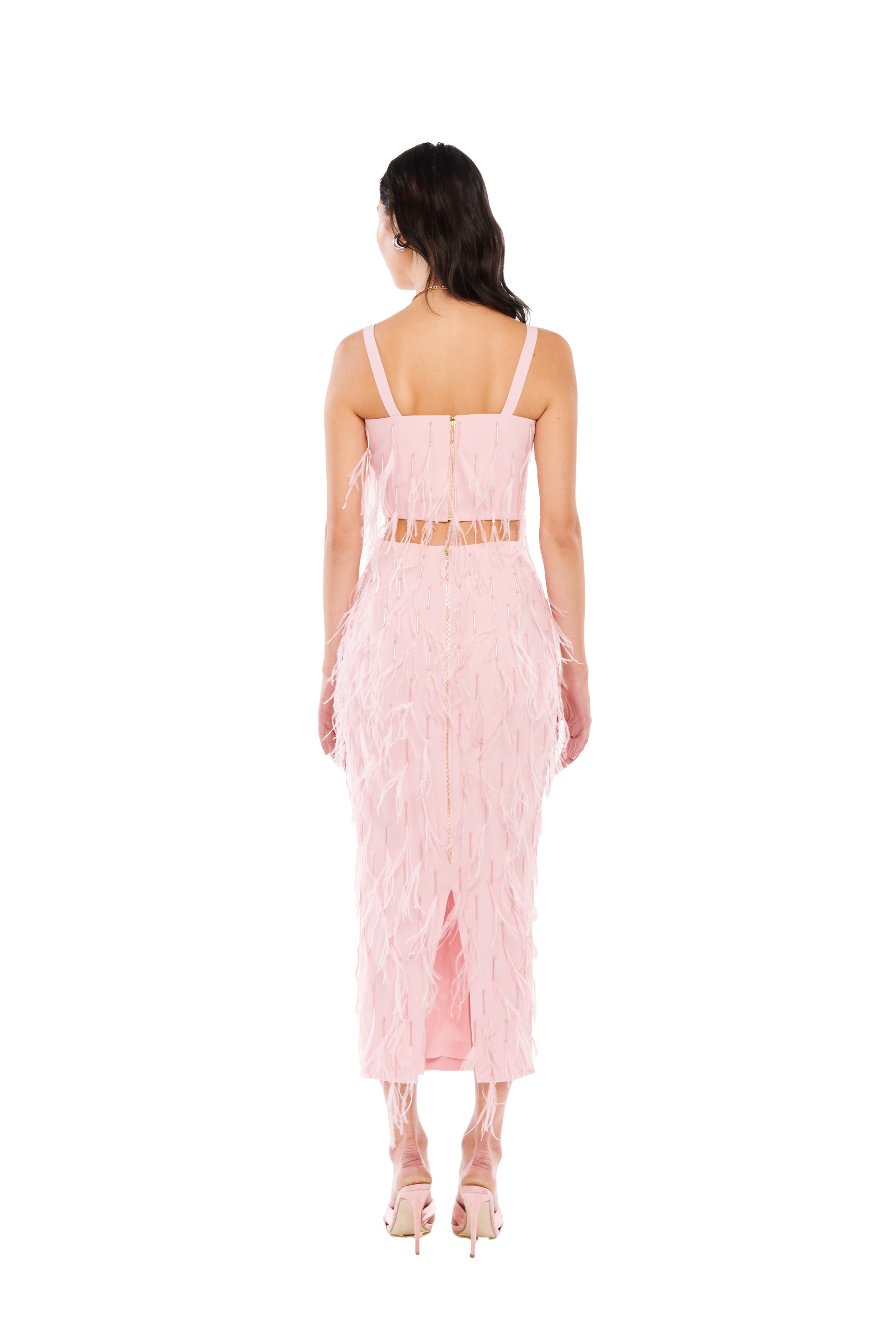 FEATHERS EMBELLISHED PENCIL SKIRT