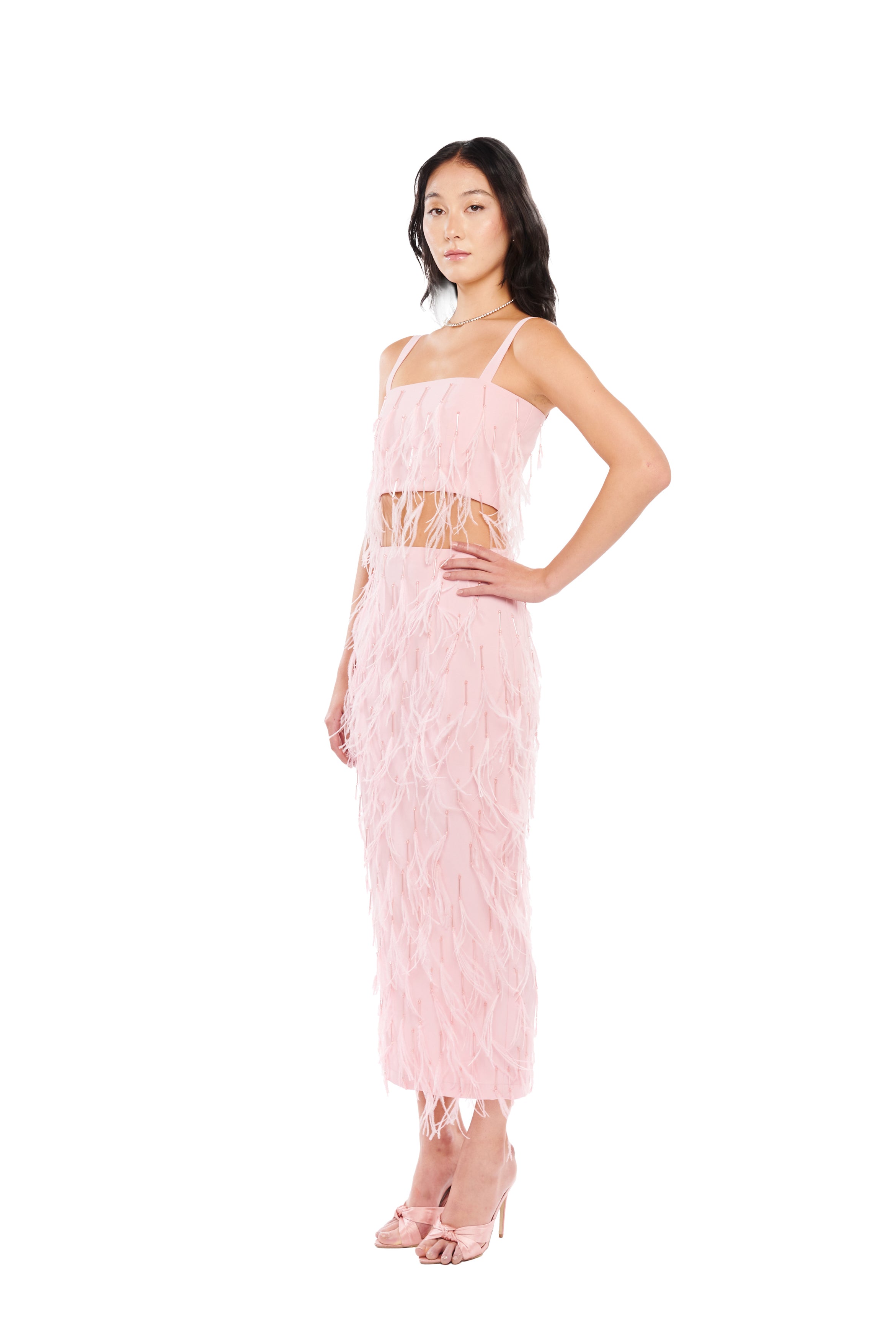 FEATHERS EMBELLISHED PENCIL SKIRT