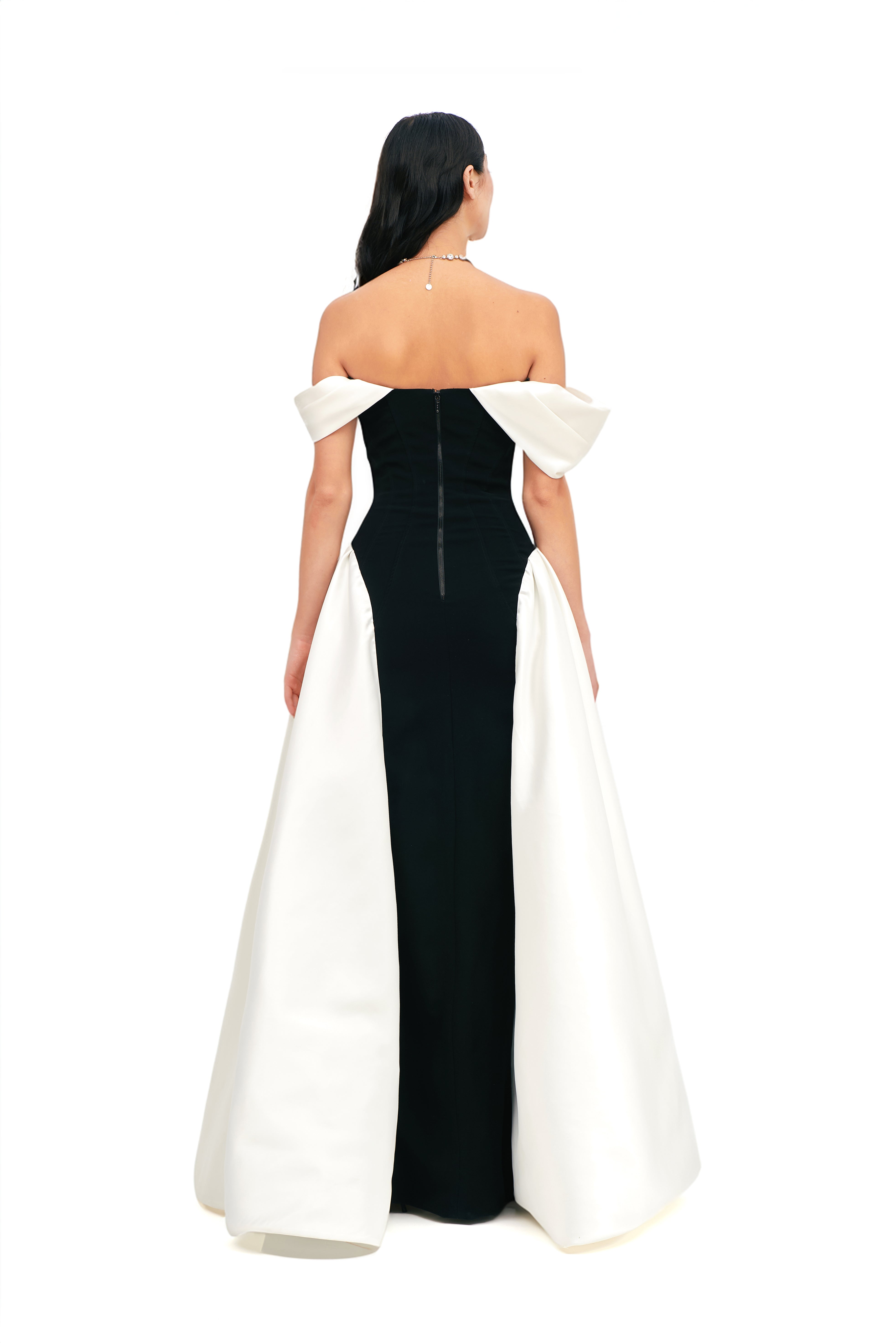 DRAPED NECK BALL GOWN