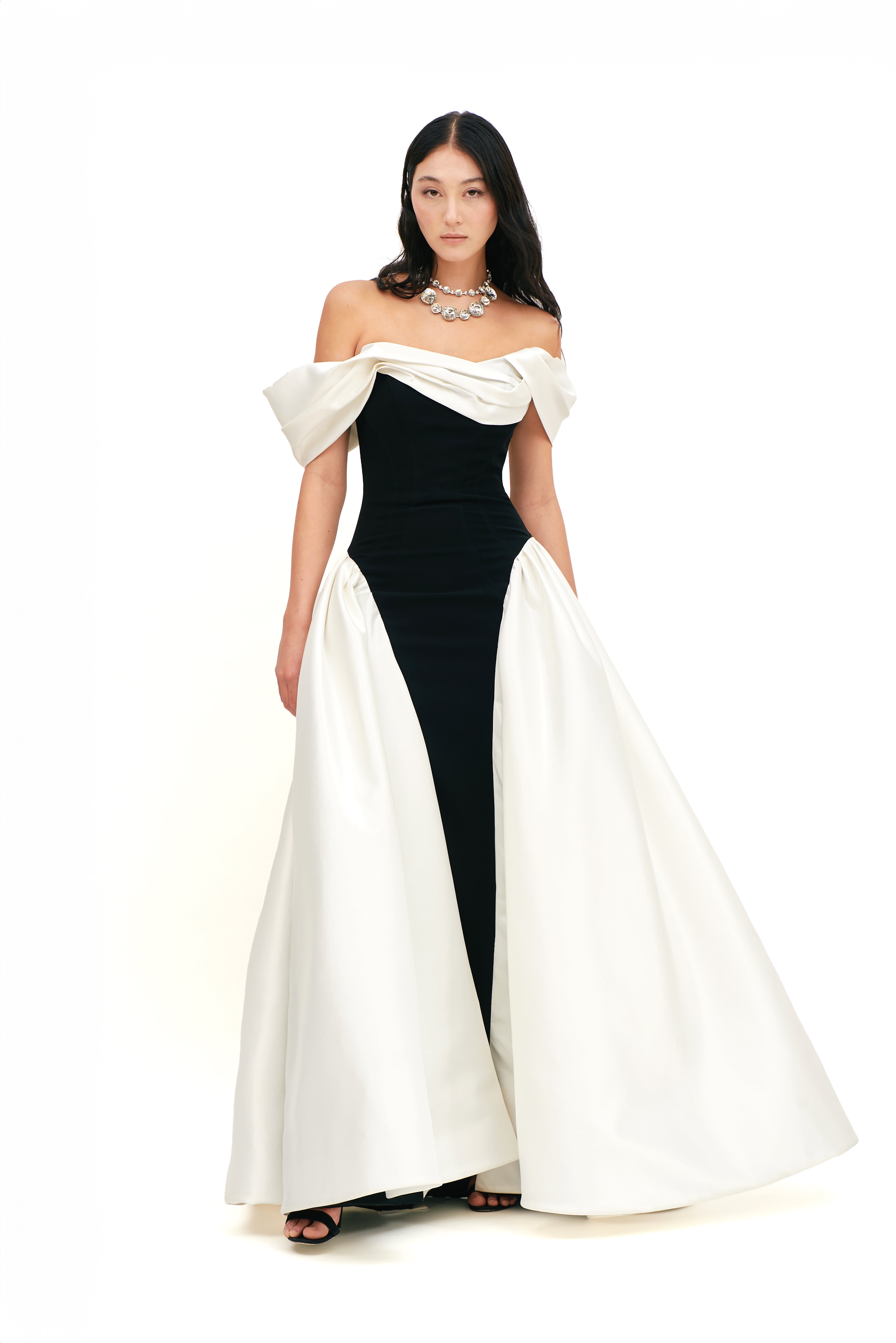 DRAPED NECK BALL GOWN