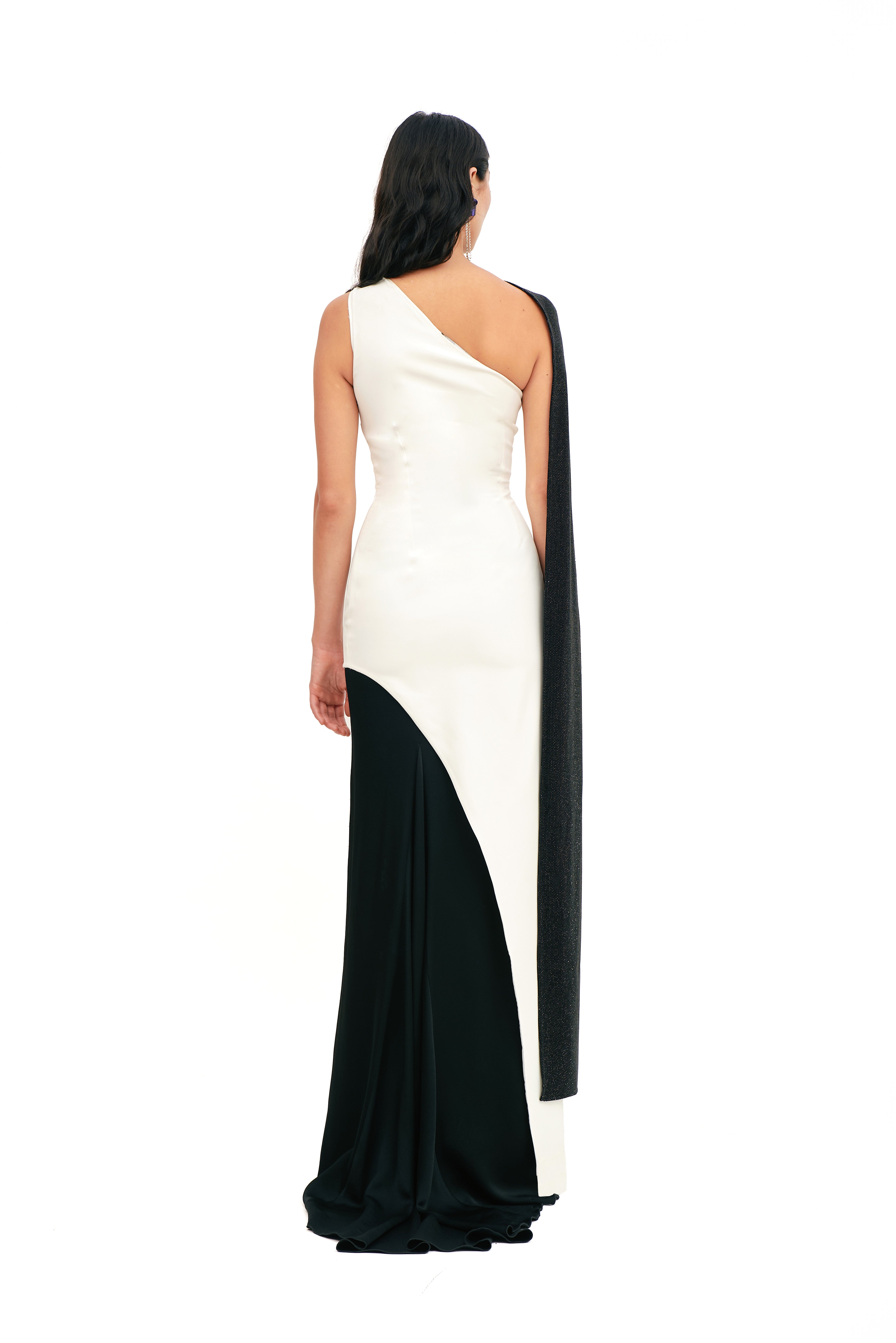 CUTOUT MONOSHOULDER MAXI DRESS WITH SCARF