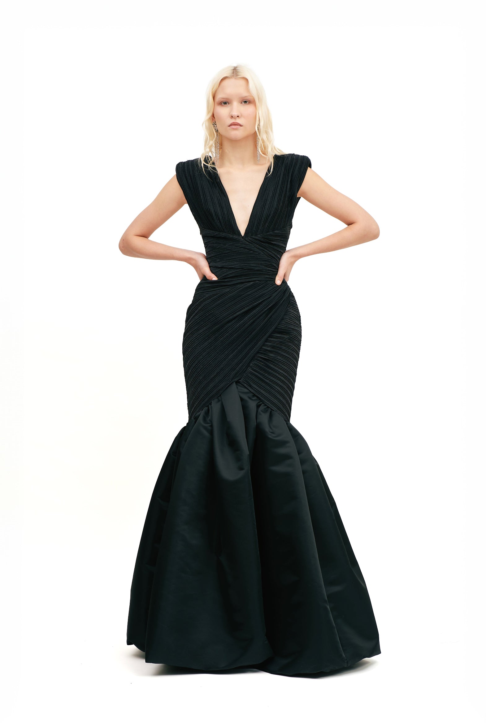 V-NECK LAYERED MERMAID GOWN