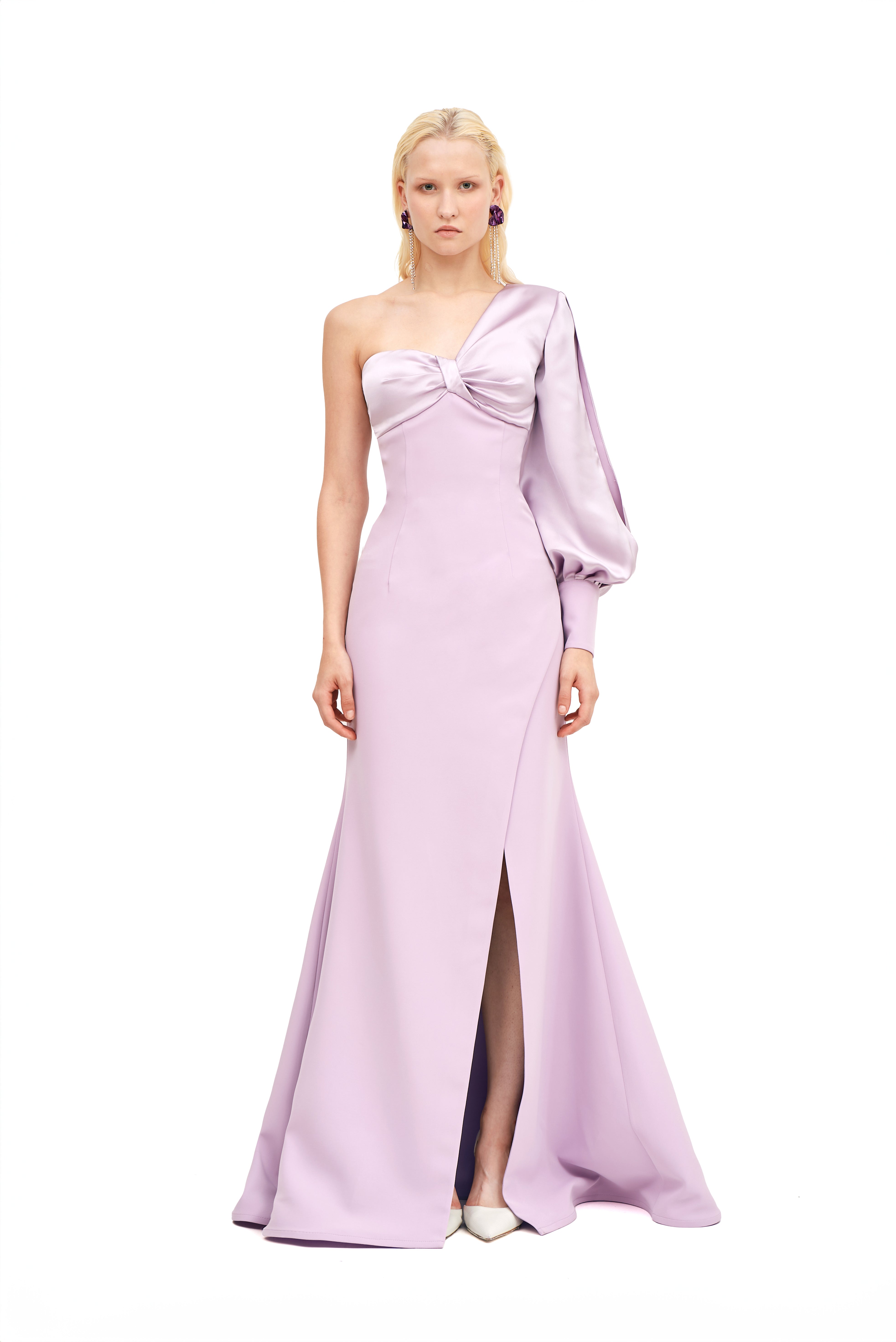 MONOSHOULDER TWIST DRESS WITH SLIT