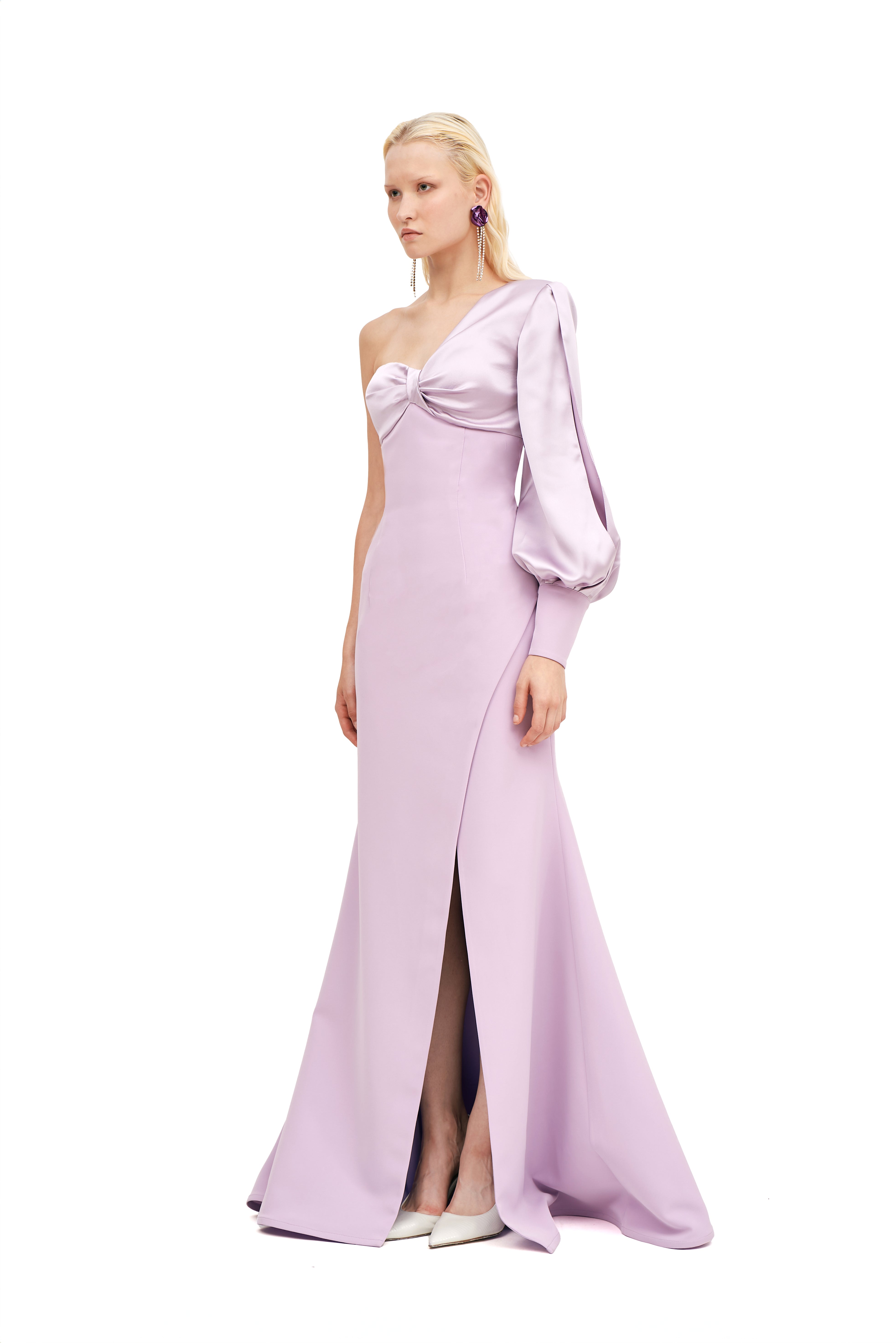 MONOSHOULDER TWIST DRESS WITH SLIT