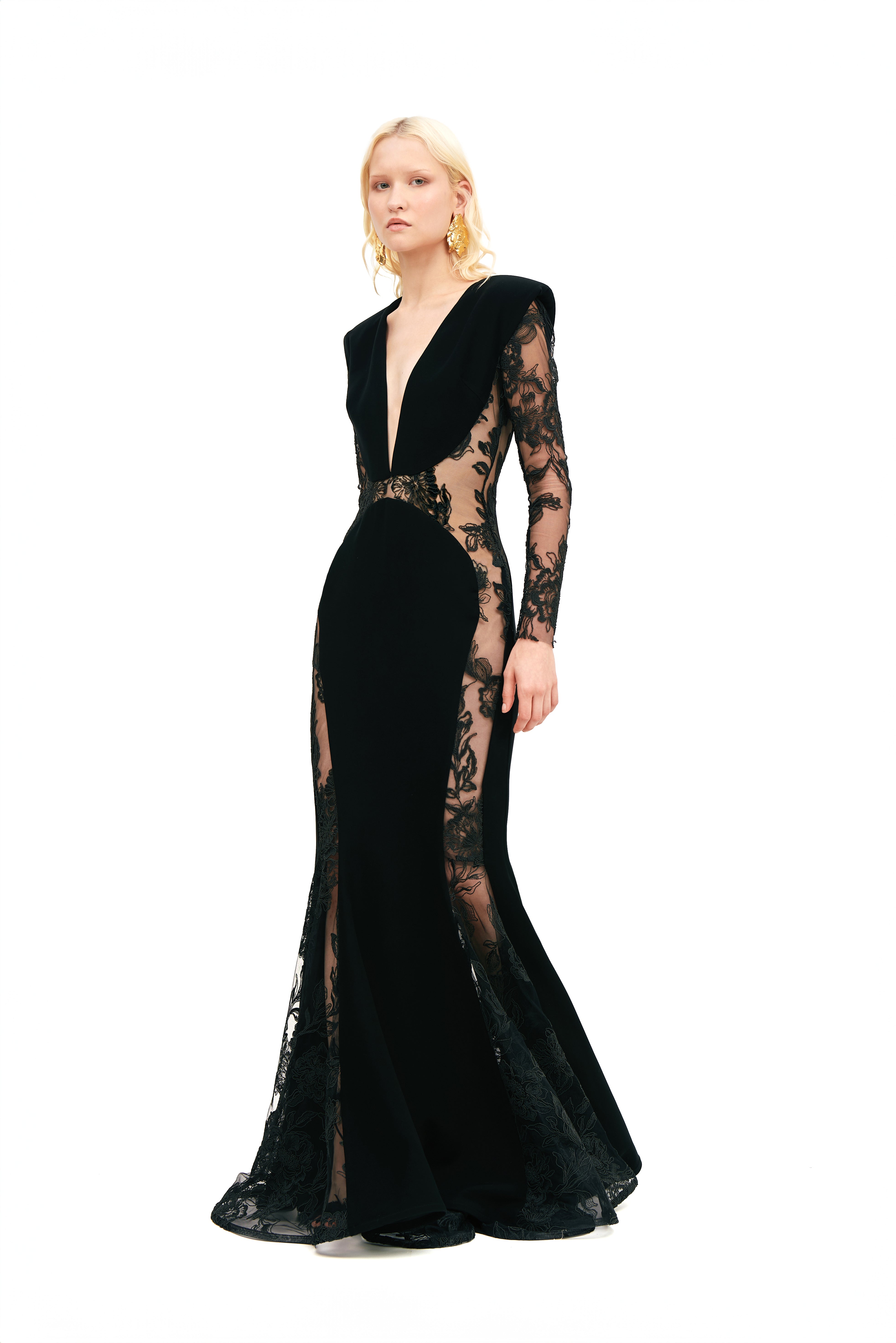 LONG SLEEVE MERMAID DRESS WITH SHEER PANELS